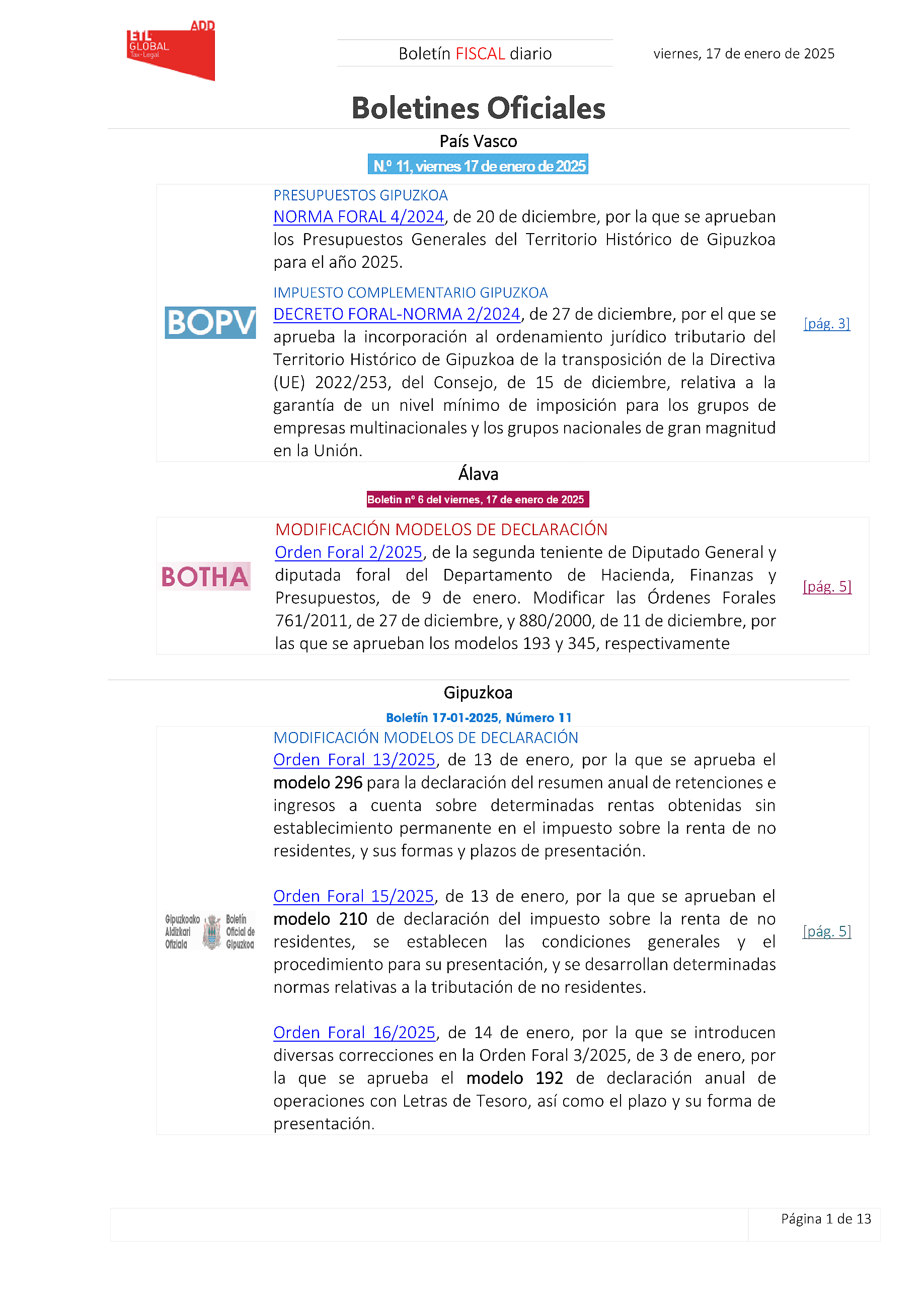 Boletín fiscal 17/01/2025
