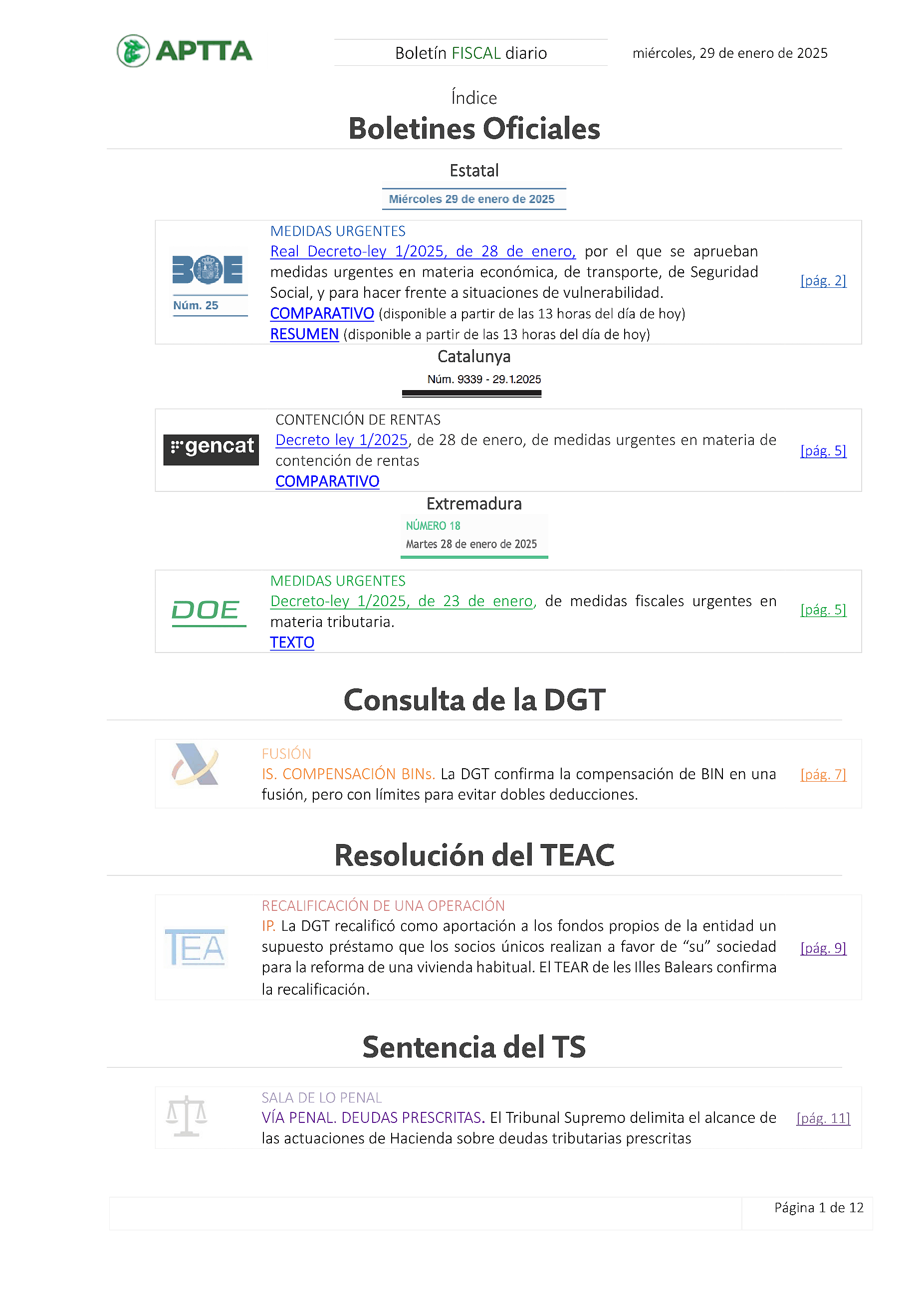 Boletín fiscal 29/01/2025