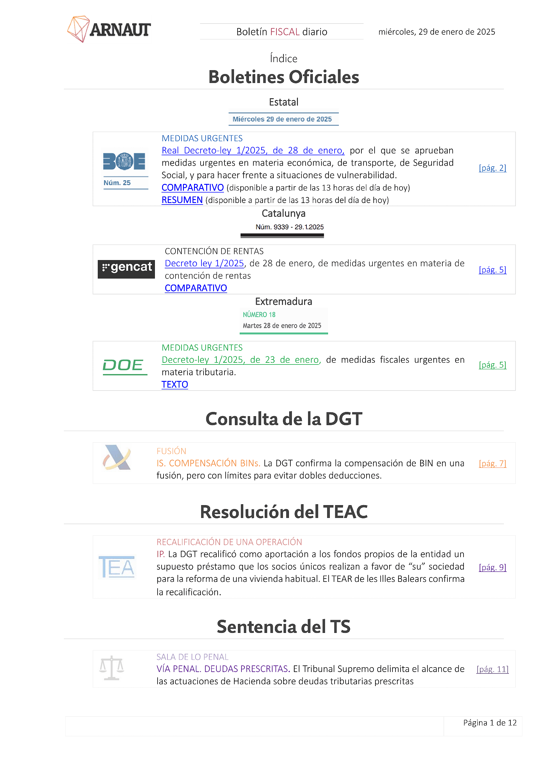 Boletín fiscal 29/01/2025
