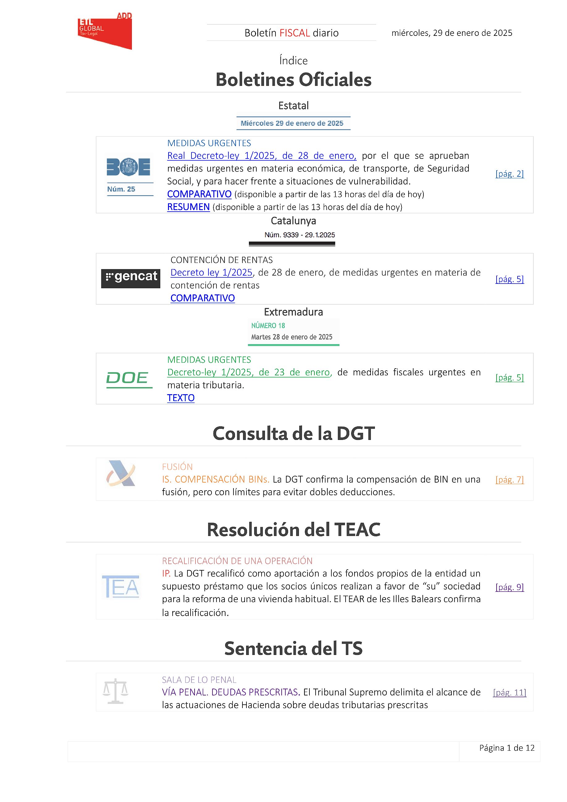 Boletín fiscal 29/01/2025