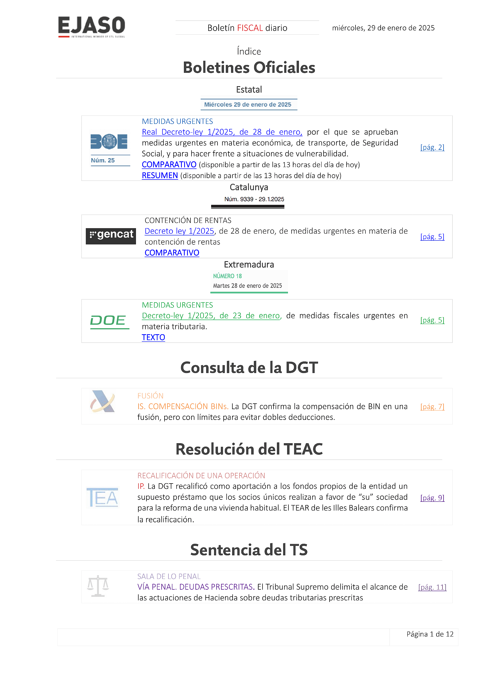 Boletín fiscal 29/01/2025