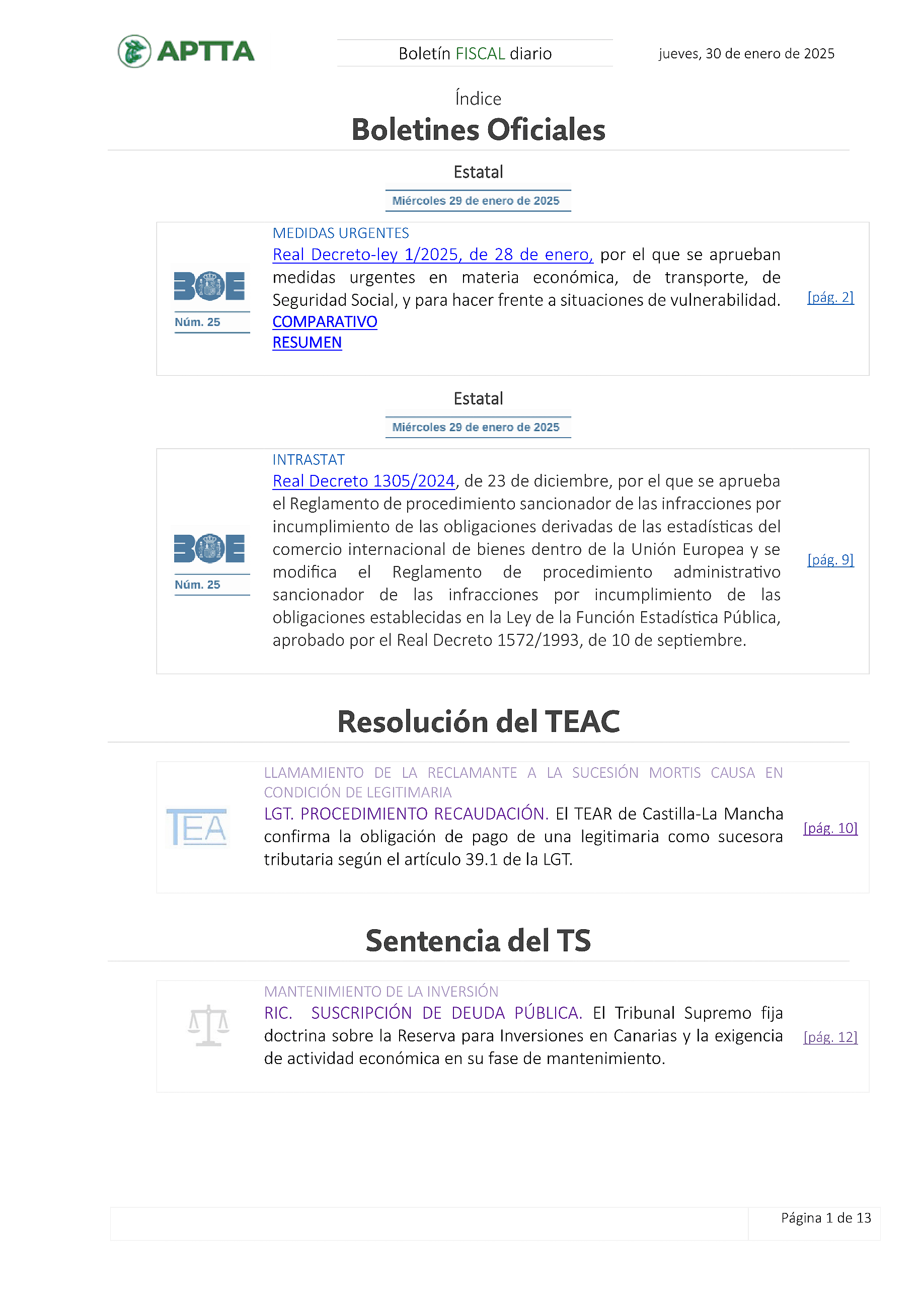Boletín fiscal 30/01/2025