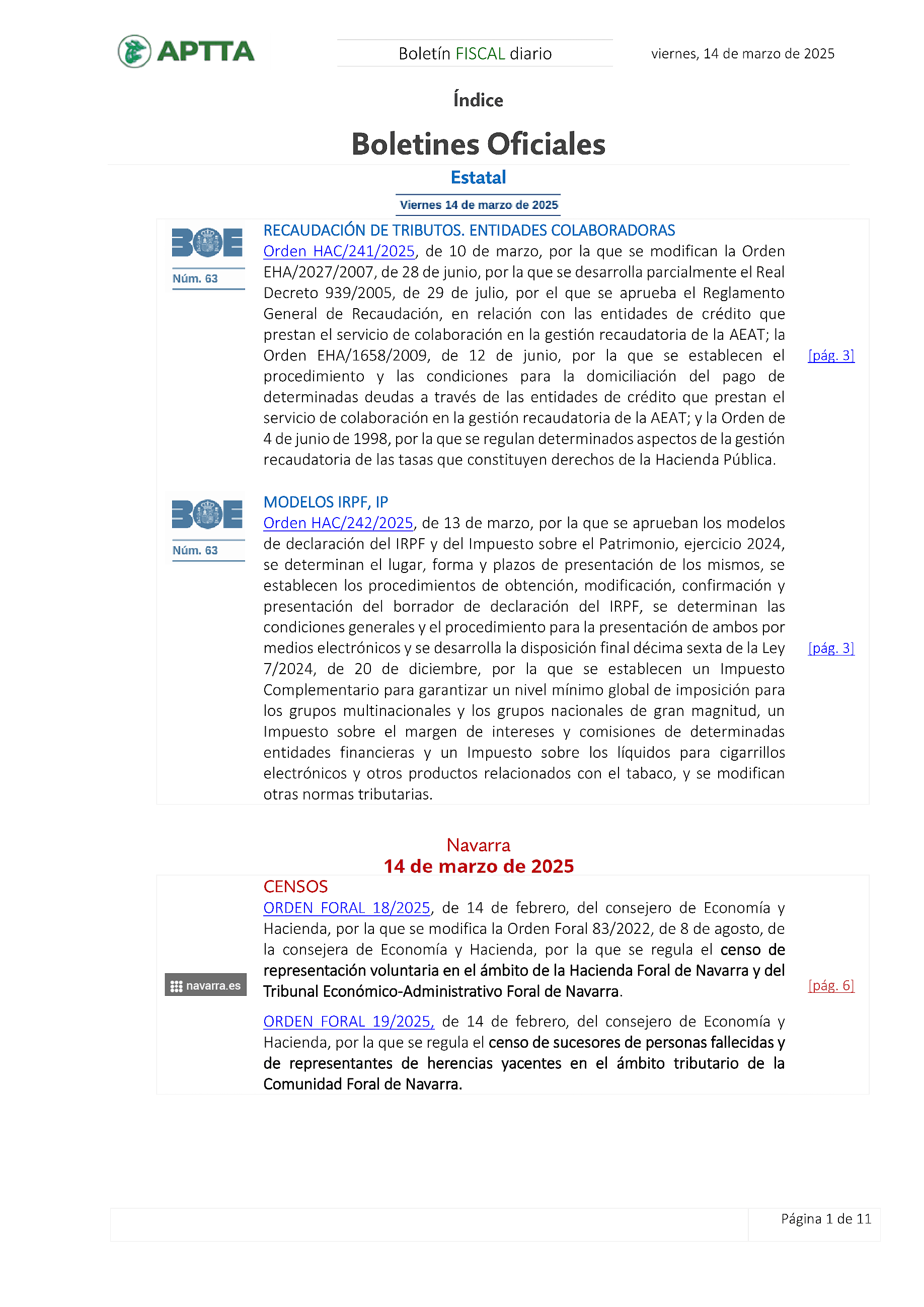Boletín fiscal 14/03/2025