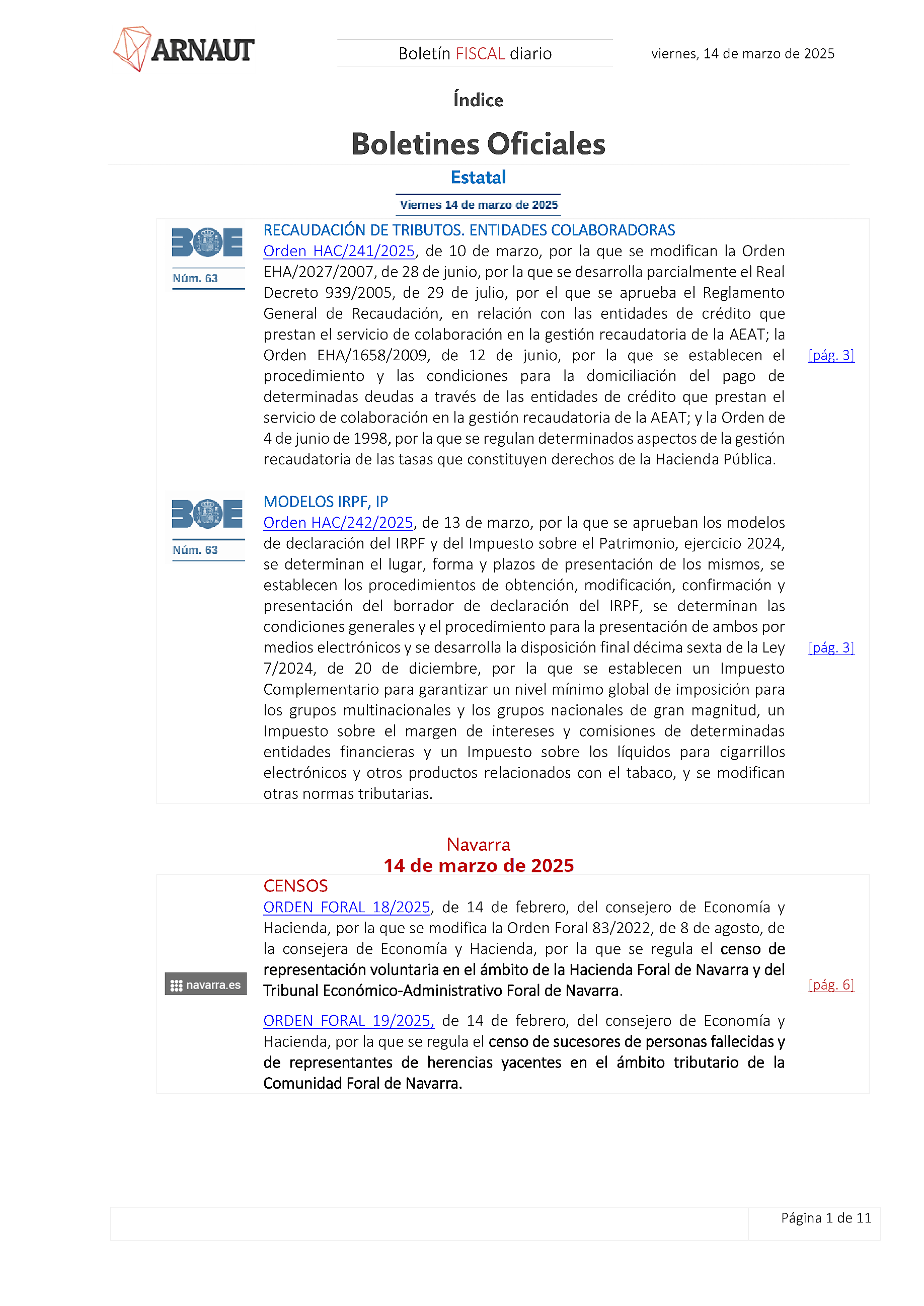 Boletín fiscal 14/03/2025