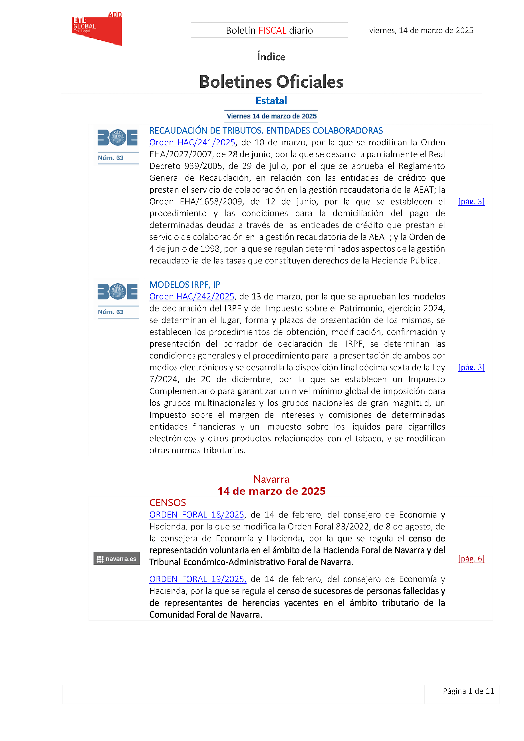 Boletín fiscal 14/03/2025