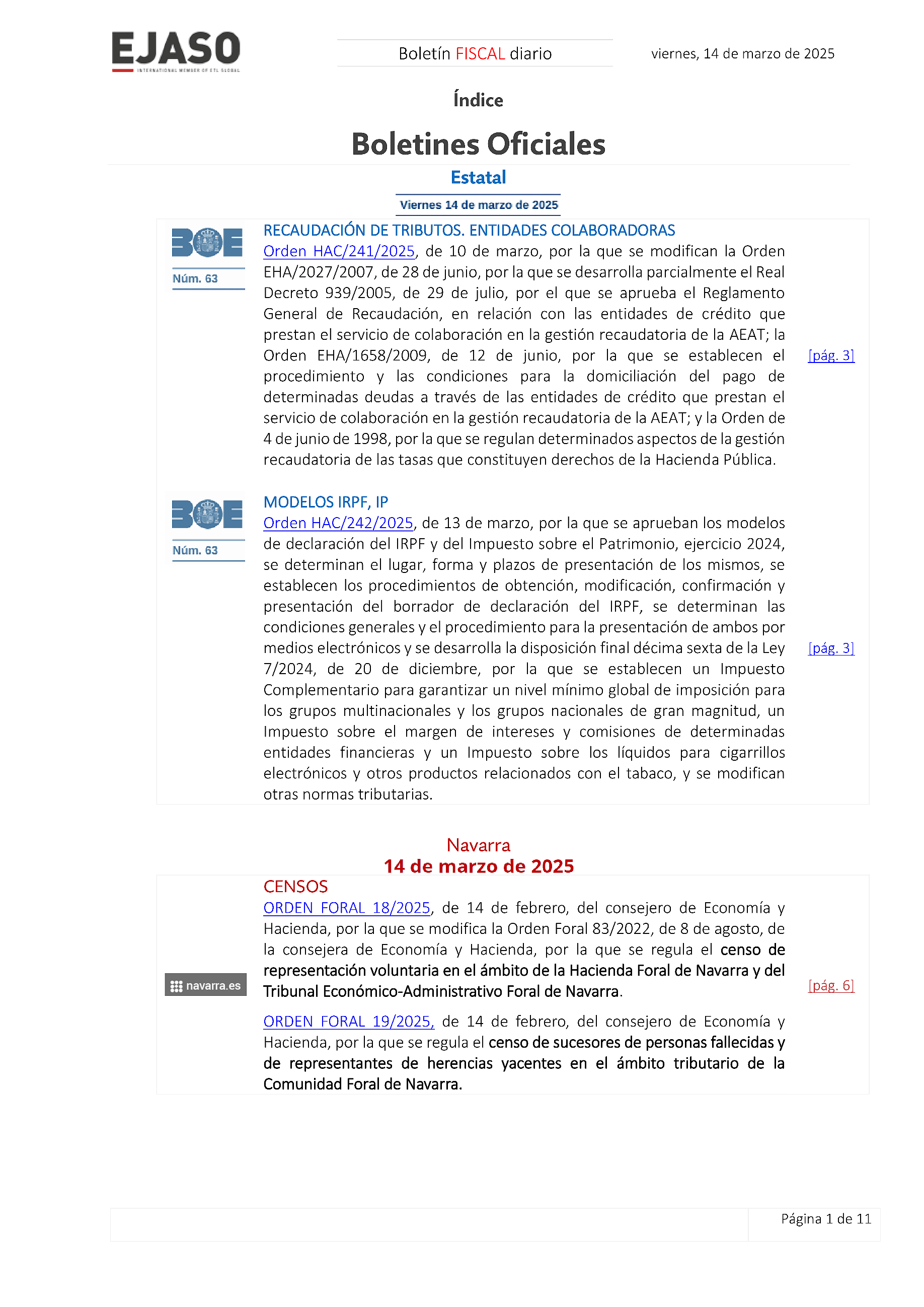 Boletín fiscal 14/03/2025