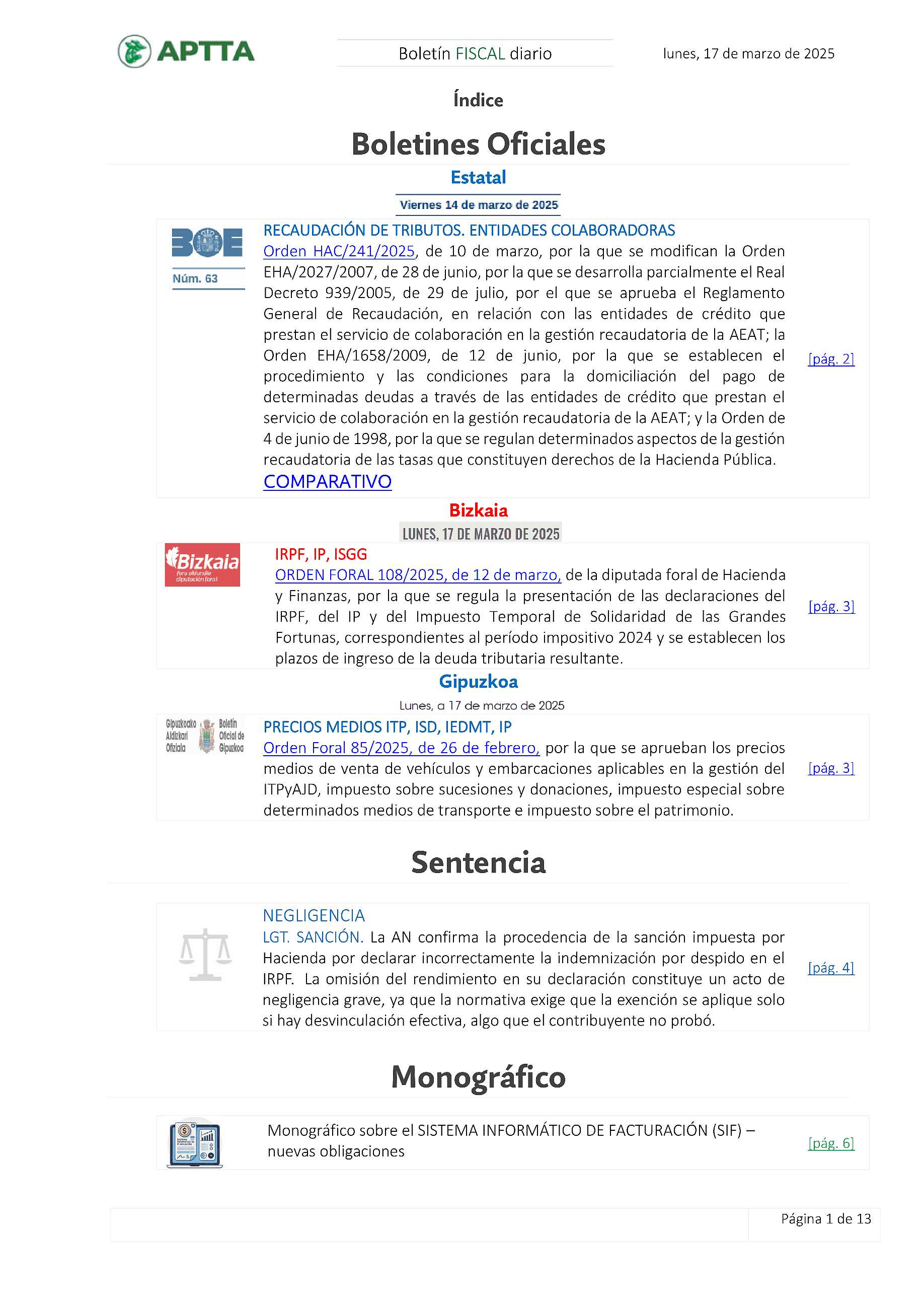 Boletín fiscal 17/03/2025