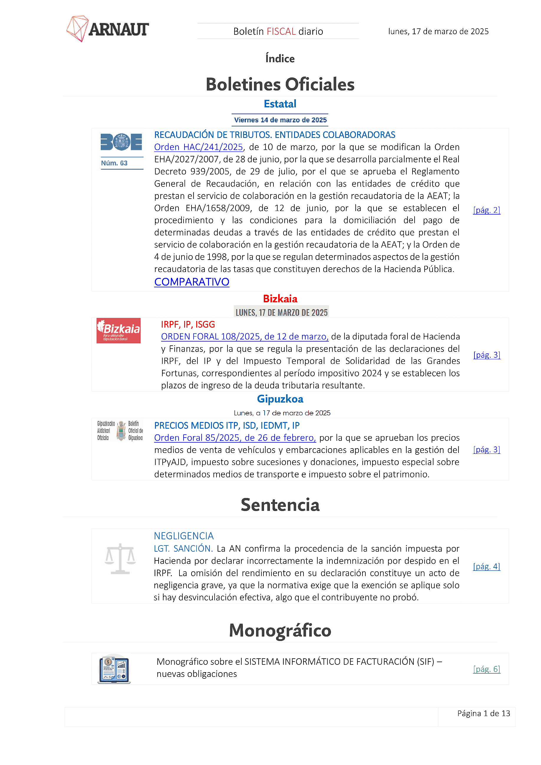 Boletín fiscal 17/03/2025