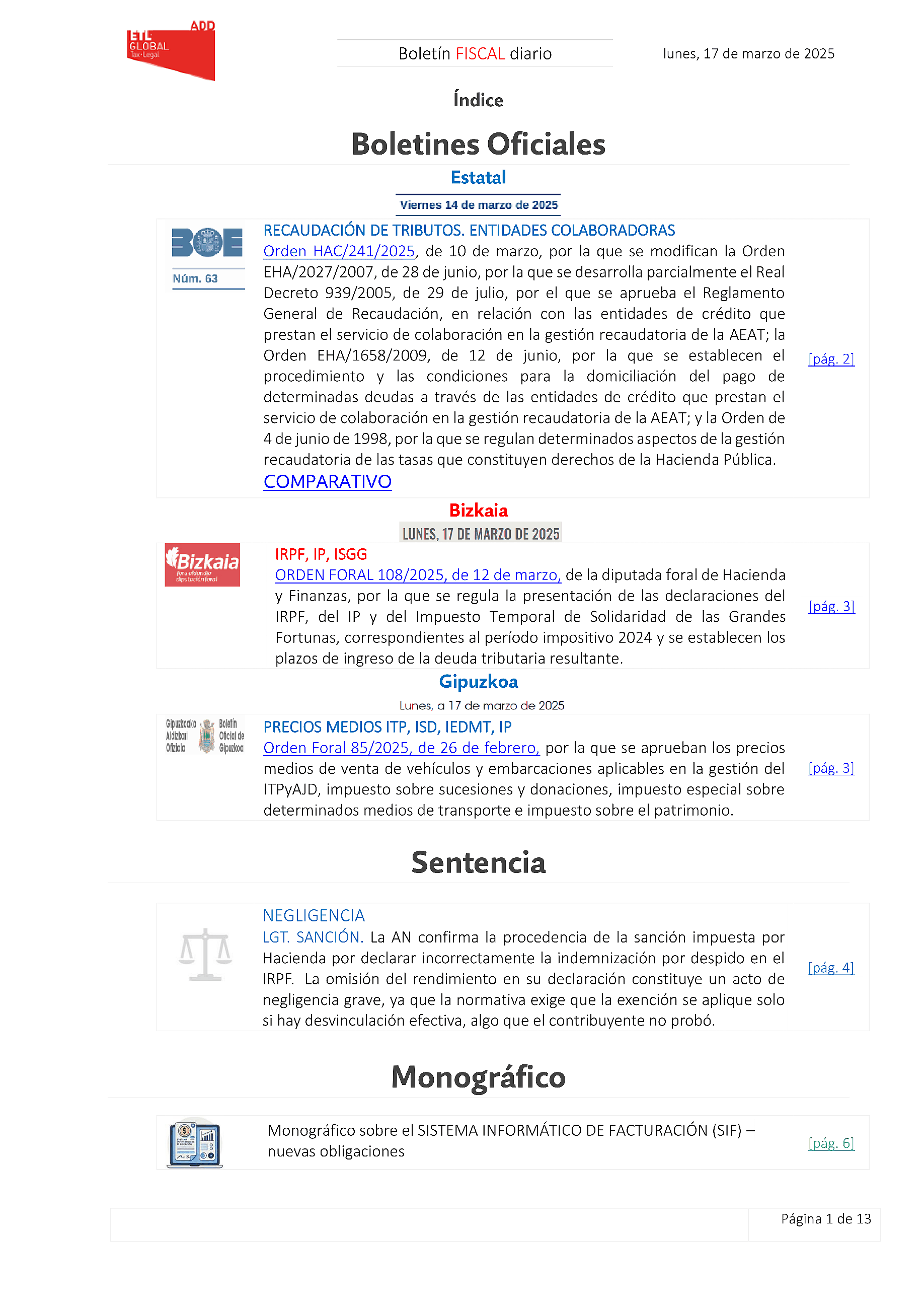 Boletín fiscal 17/03/2025