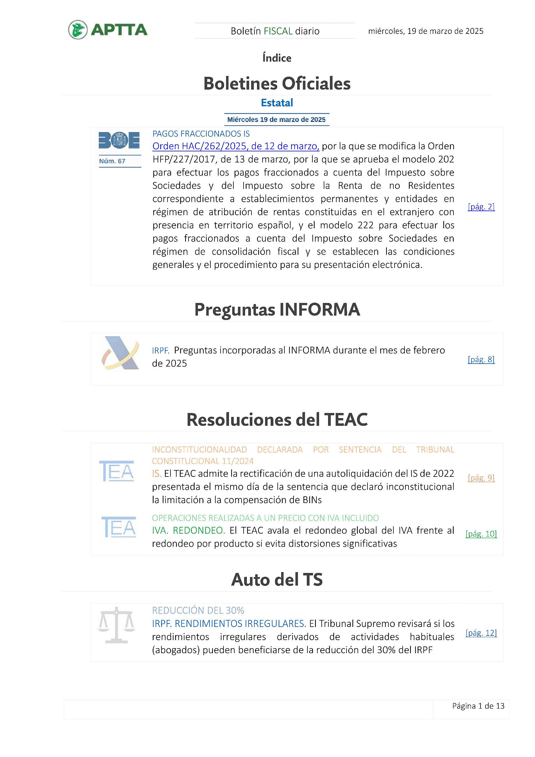 Boletín fiscal 19/03/2025