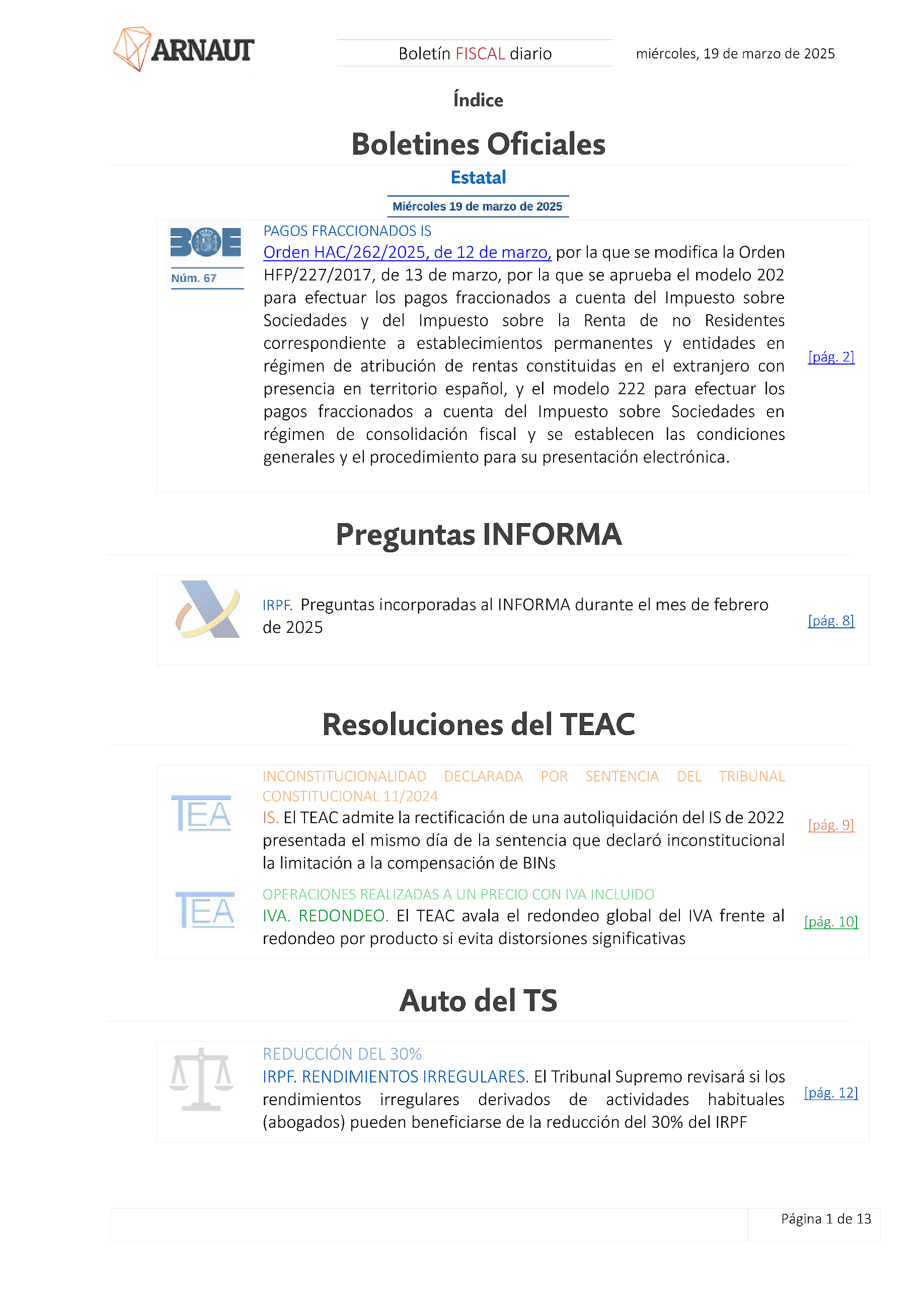 Boletín fiscal 19/03/2025