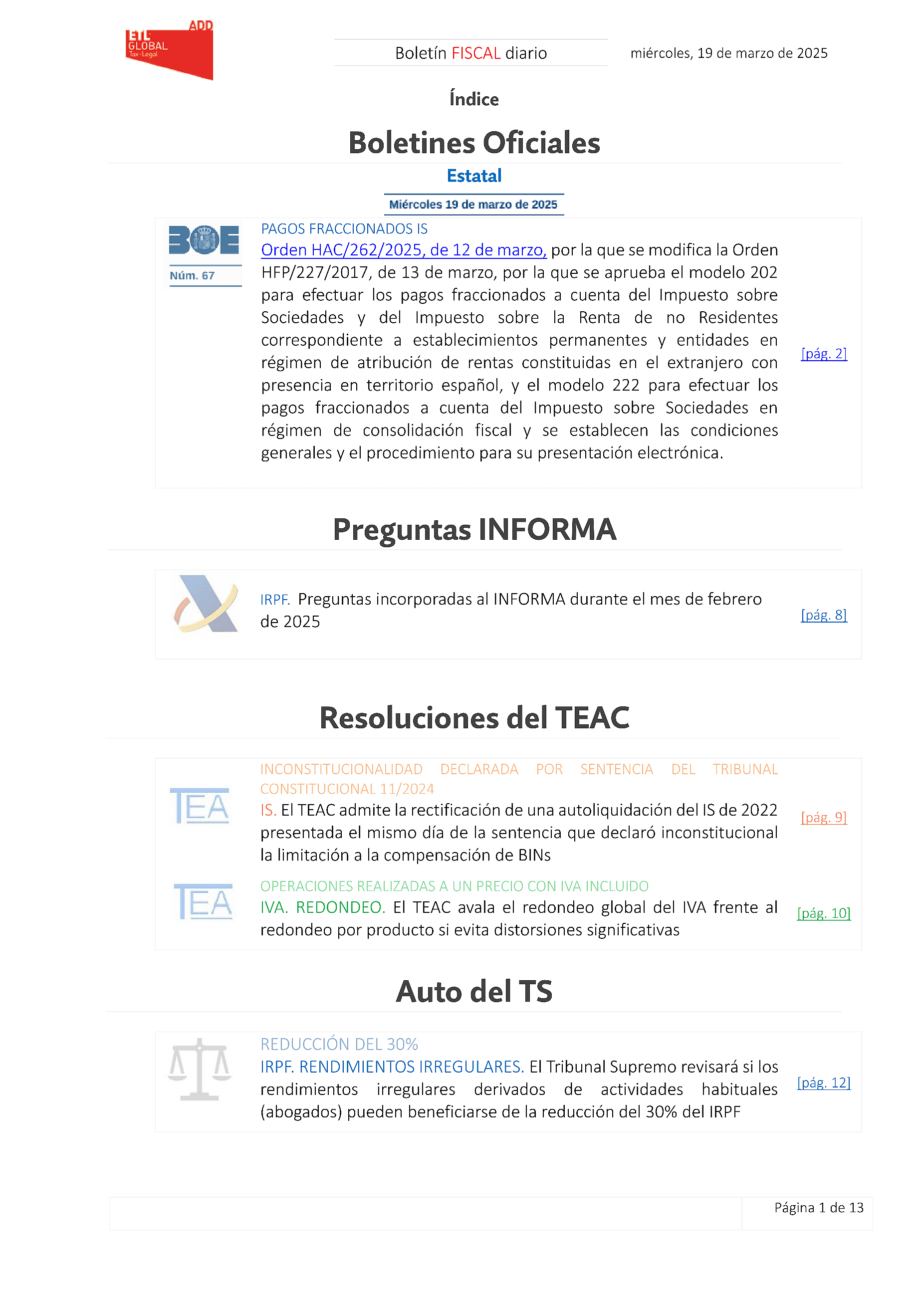 Boletín fiscal 19/03/2025