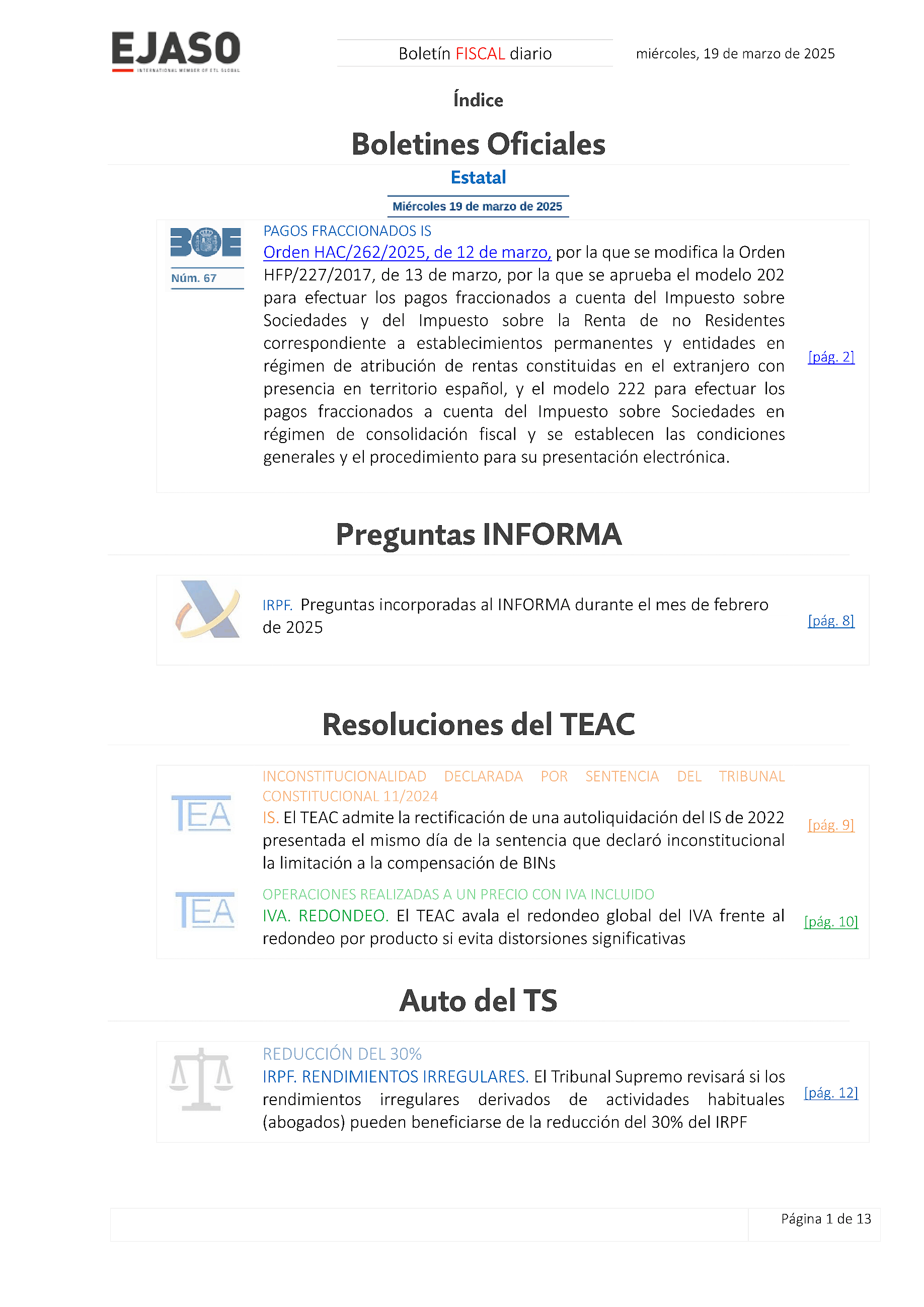 Boletín fiscal 19/03/2025