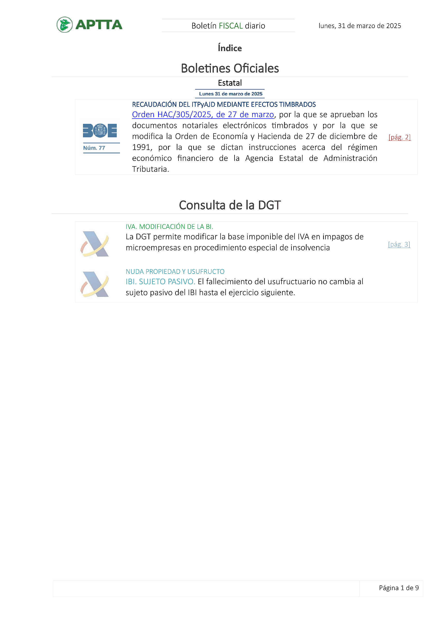 Boletín fiscal 31/03/2025