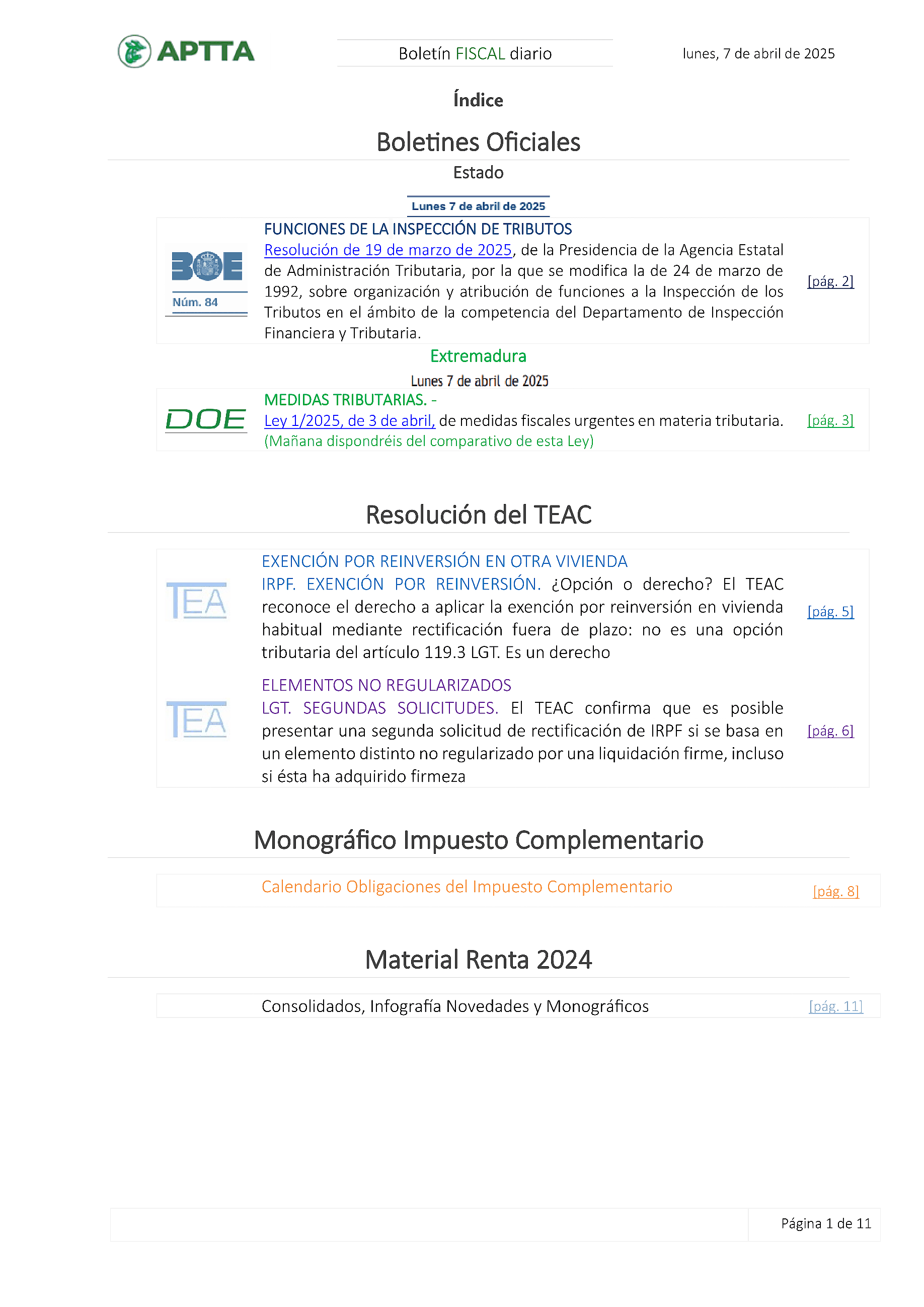 Boletín fiscal 07/04/2025