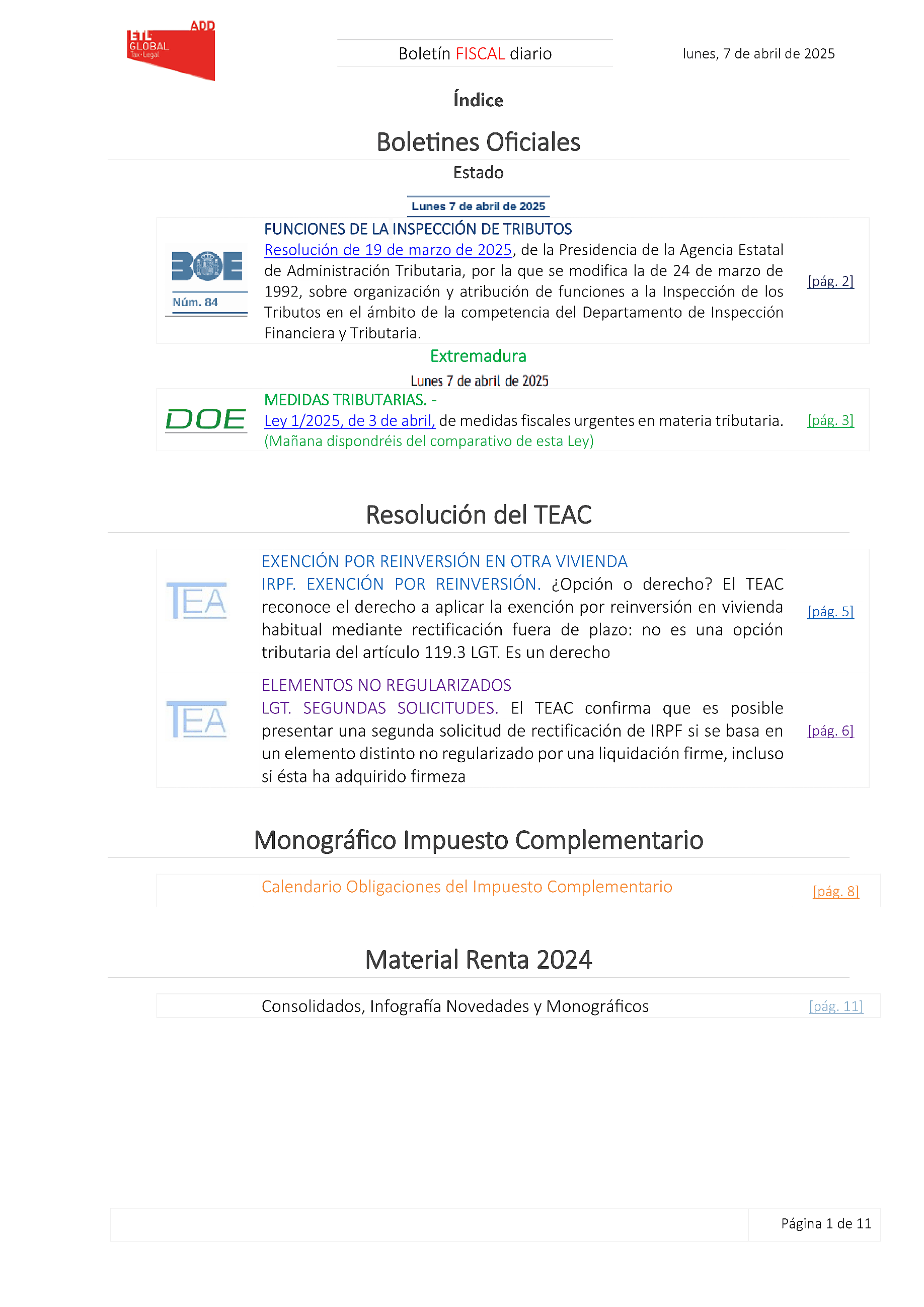 Boletín fiscal 07/04/2025
