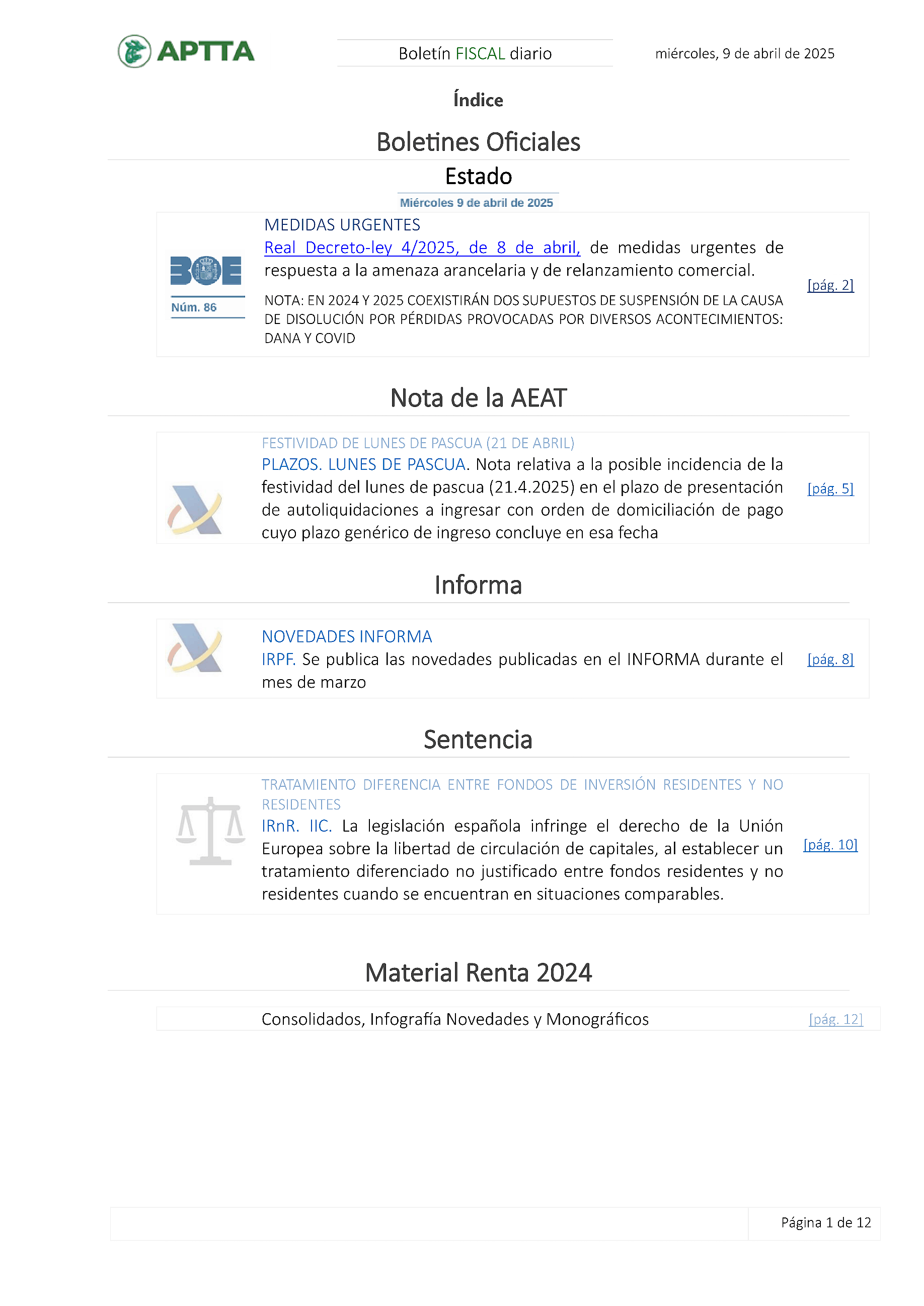Boletín fiscal 09/04/2025