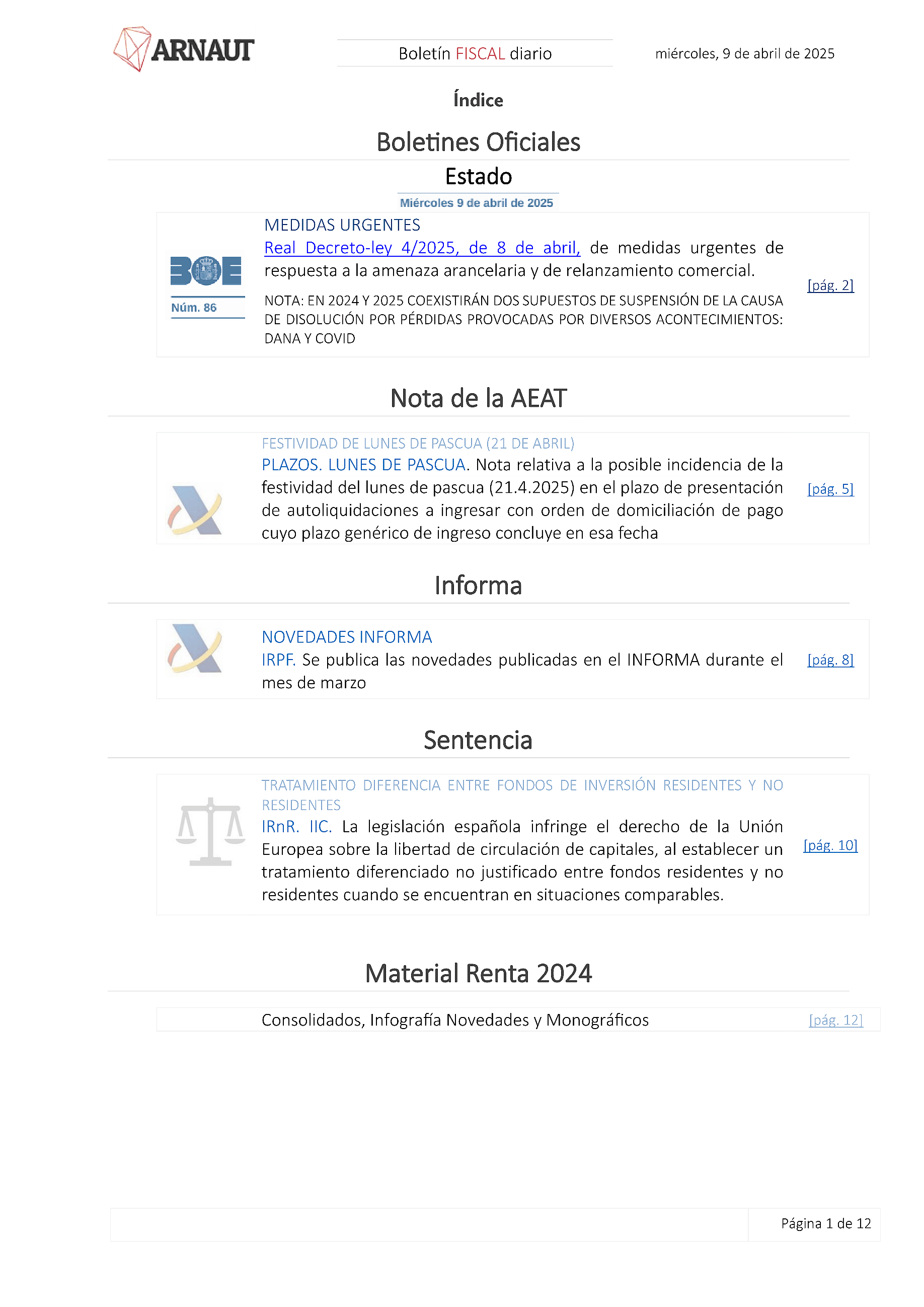 Boletín fiscal 09/04/2025