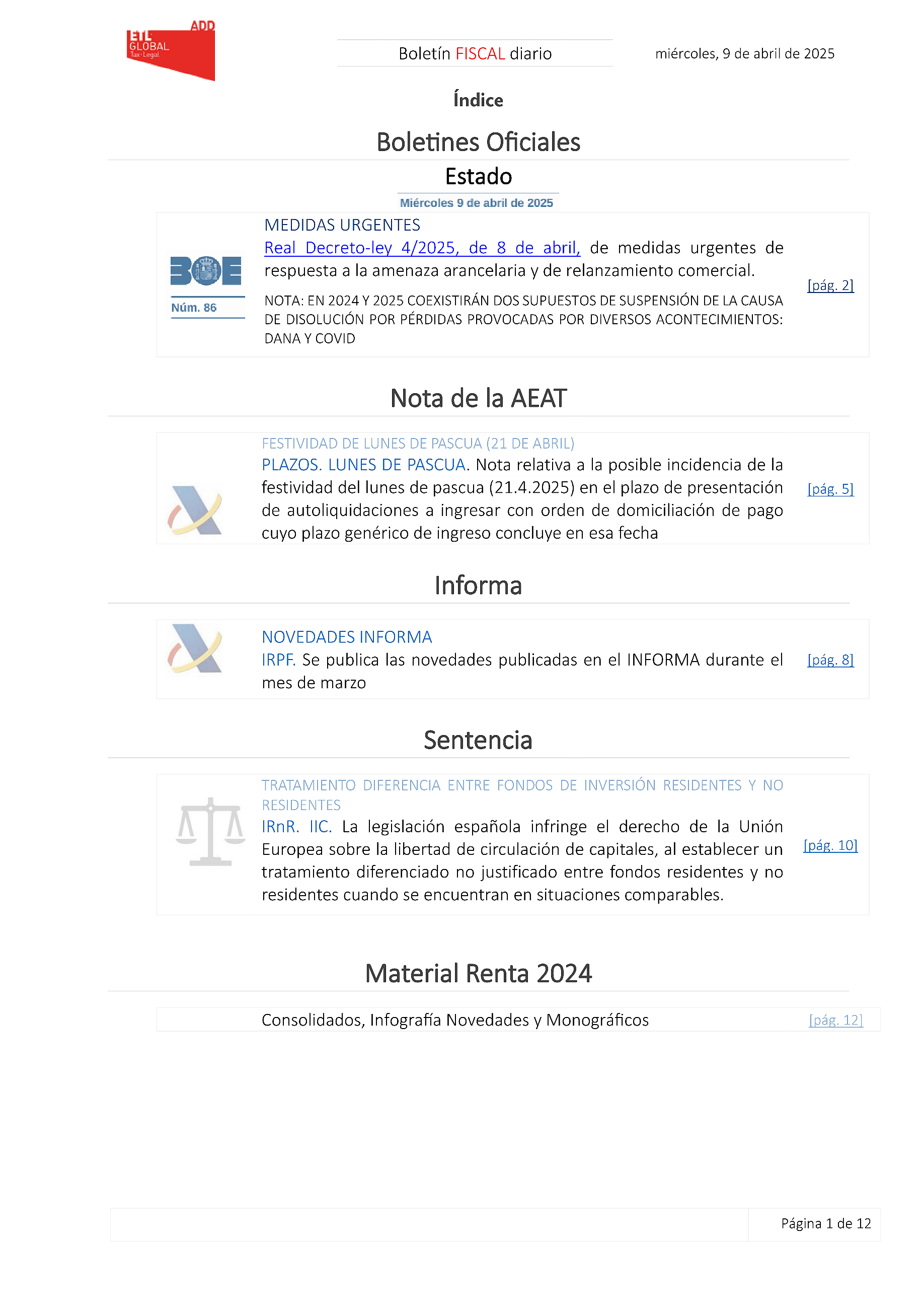 Boletín fiscal 09/04/2025