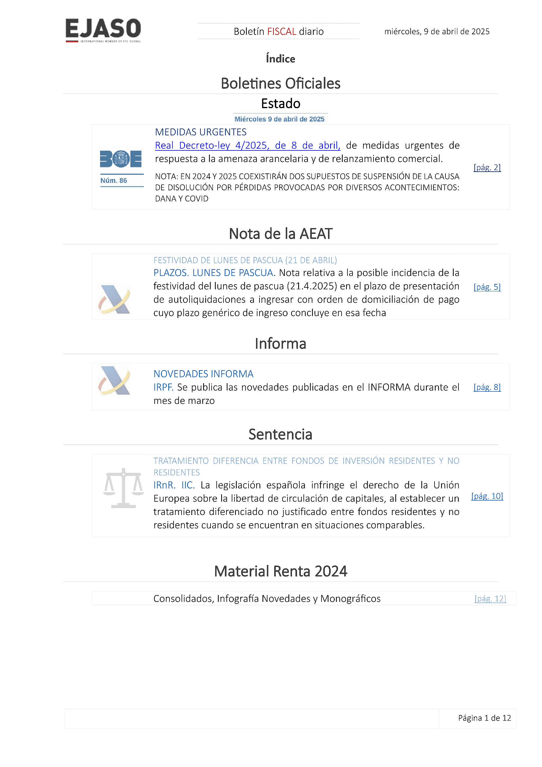Boletín fiscal 09/04/2025