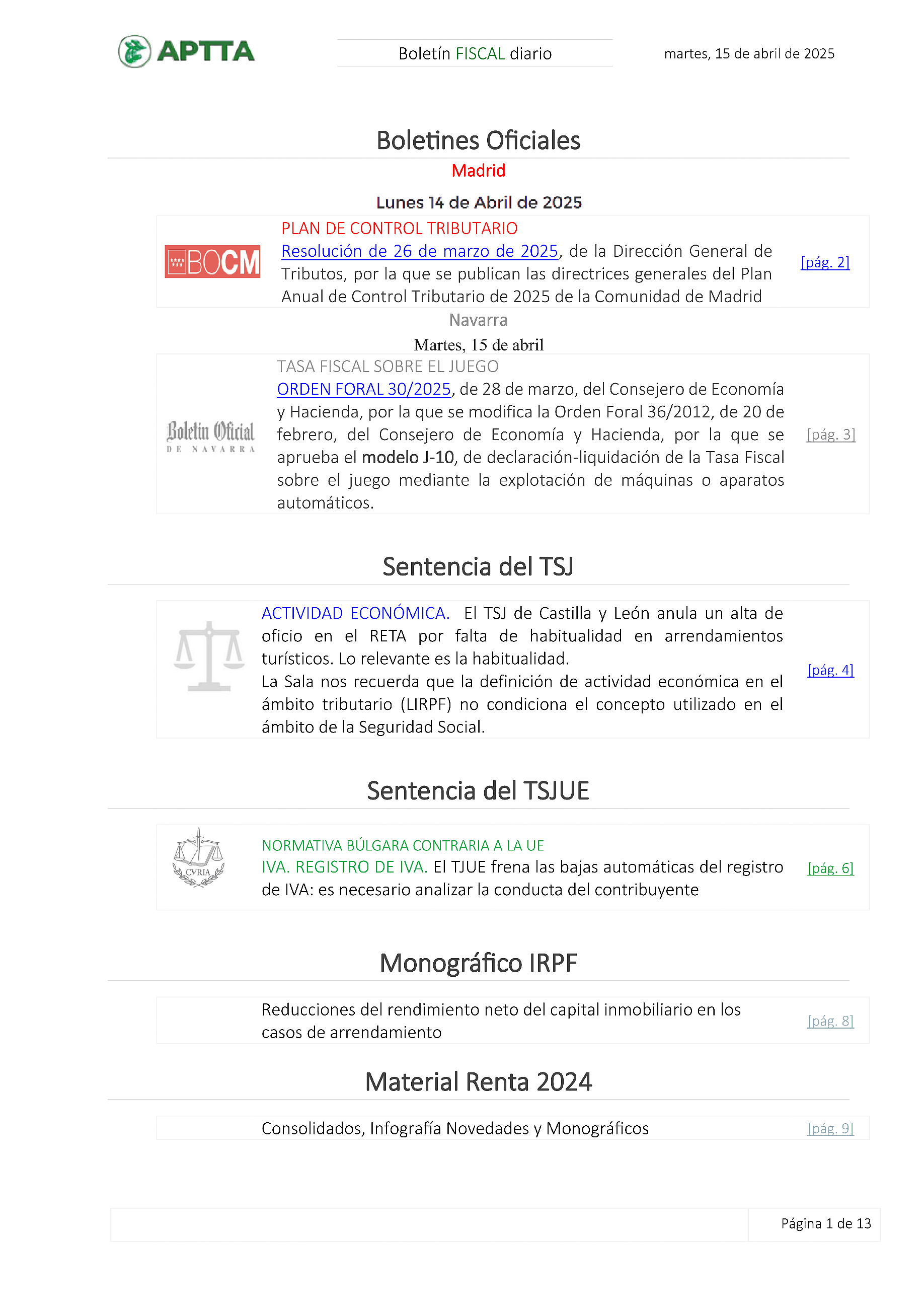 Boletín fiscal 15/04/2025