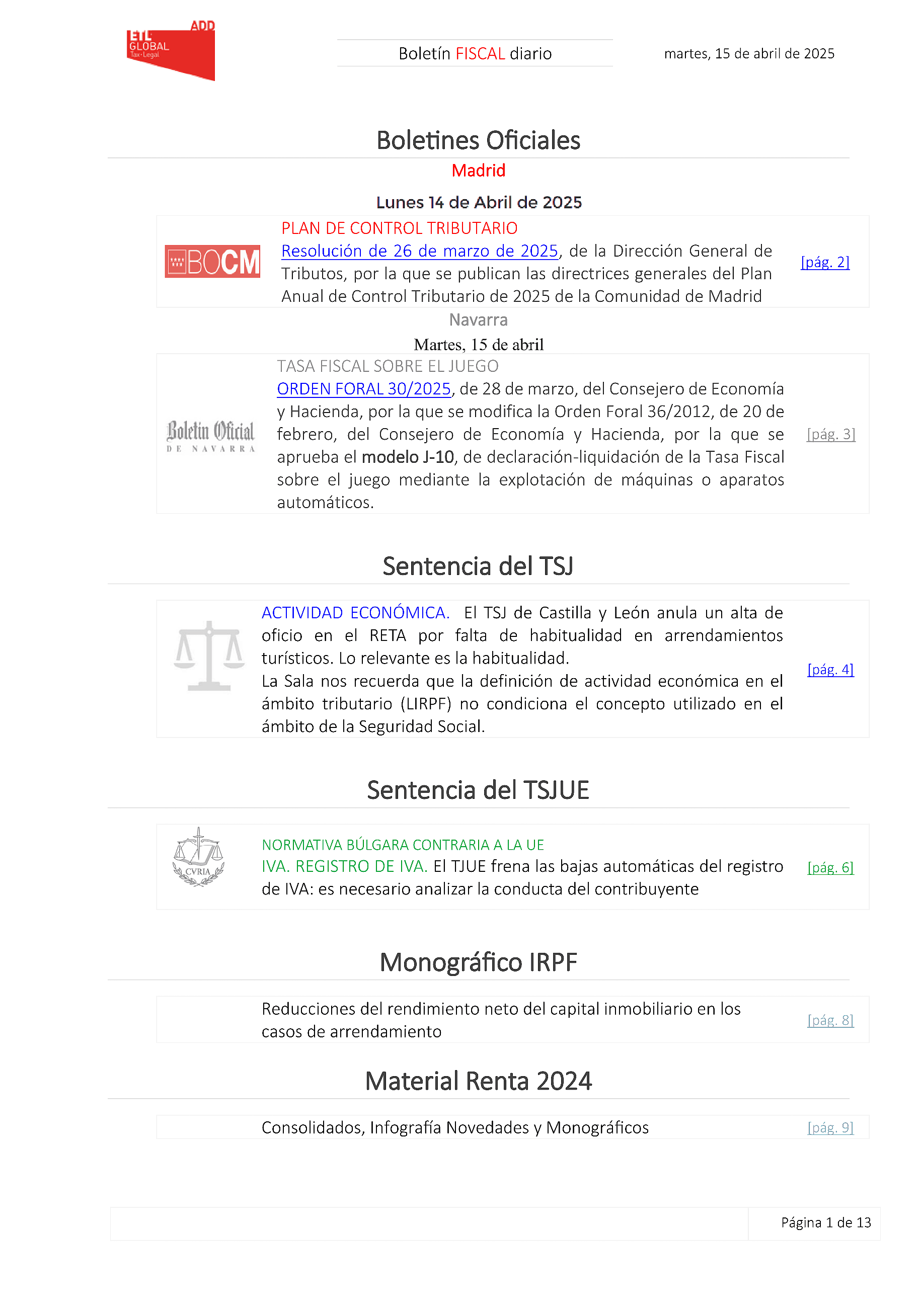 Boletín fiscal 15/04/2025