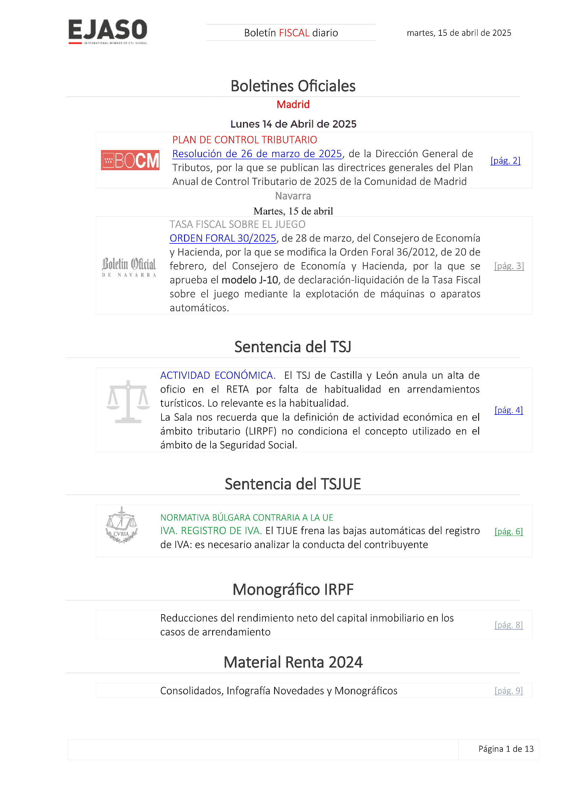 Boletín fiscal 15/04/2025