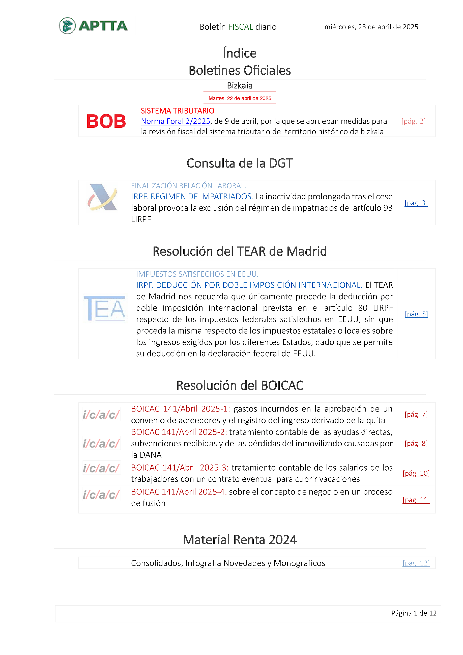 Boletín fiscal 23/04/2025