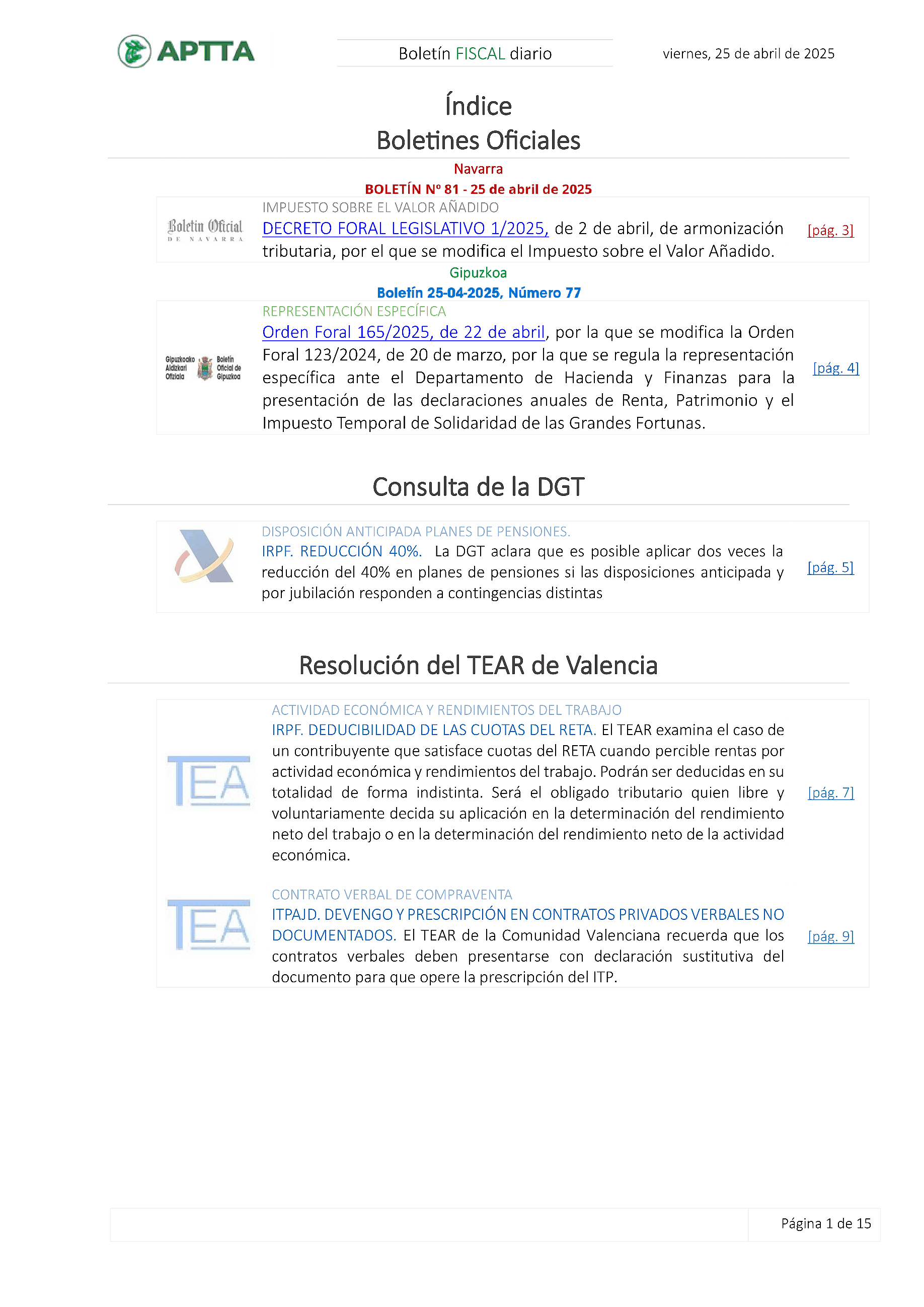 Boletín fiscal 25/04/2025