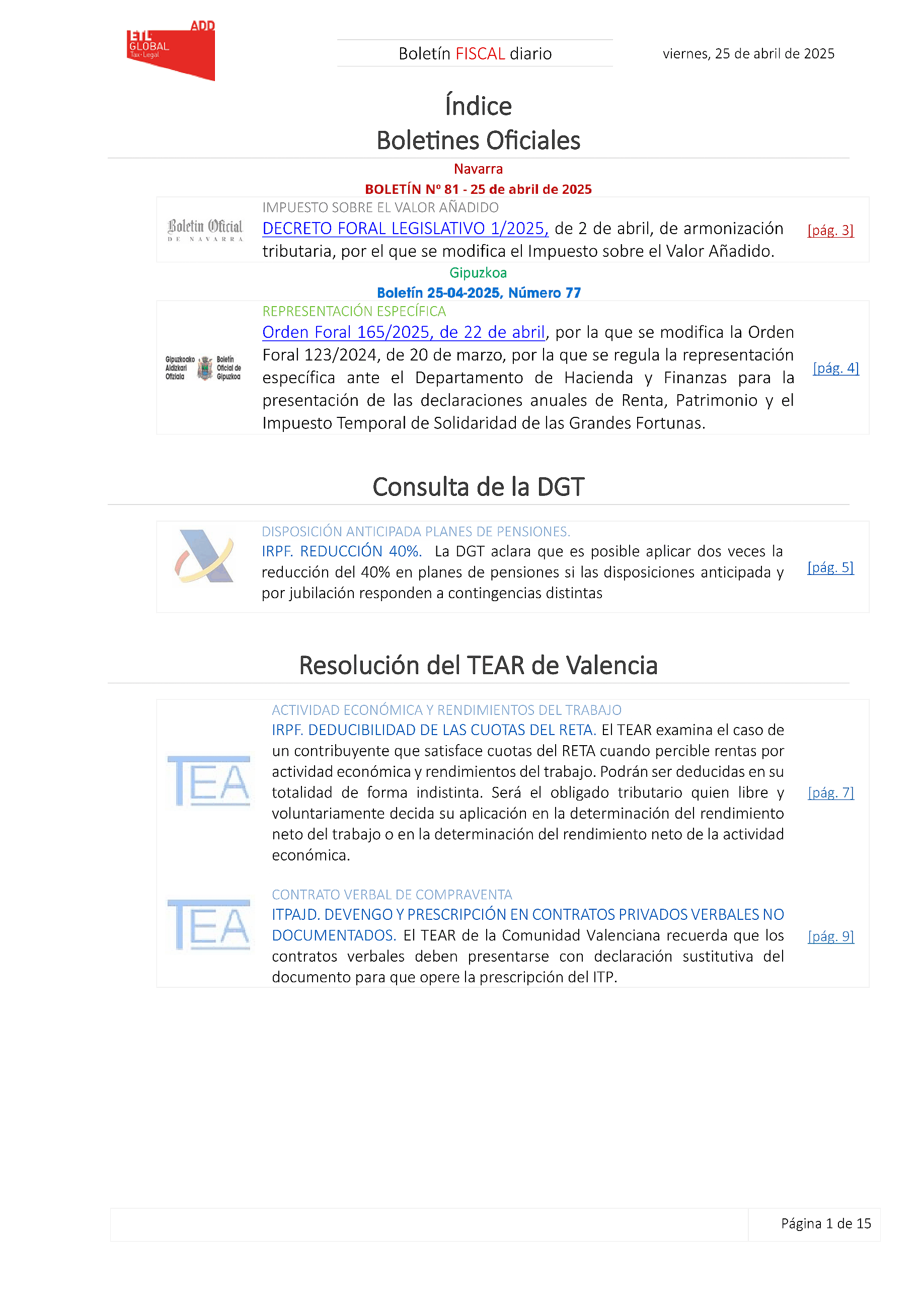 Boletín fiscal 25/04/2025