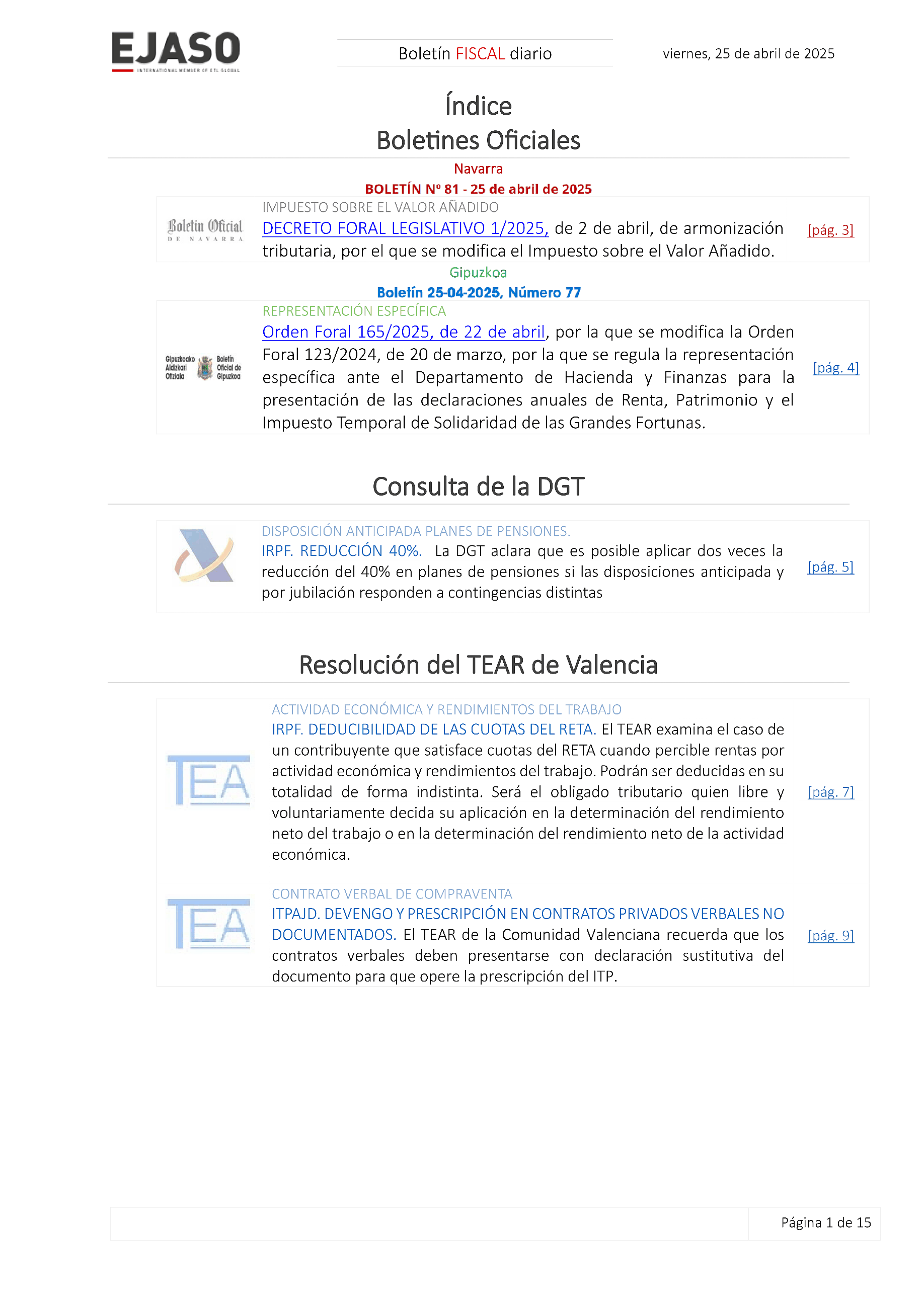 Boletín fiscal 25/04/2025