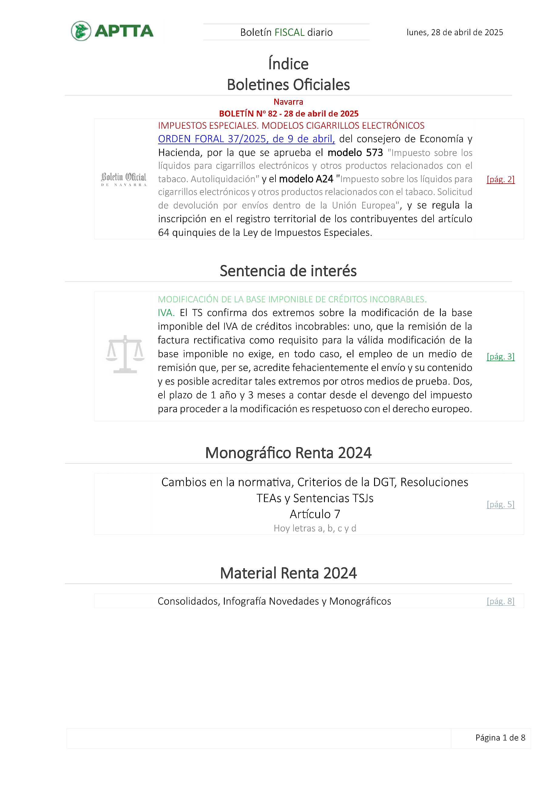 Boletín fiscal 28/04/2025