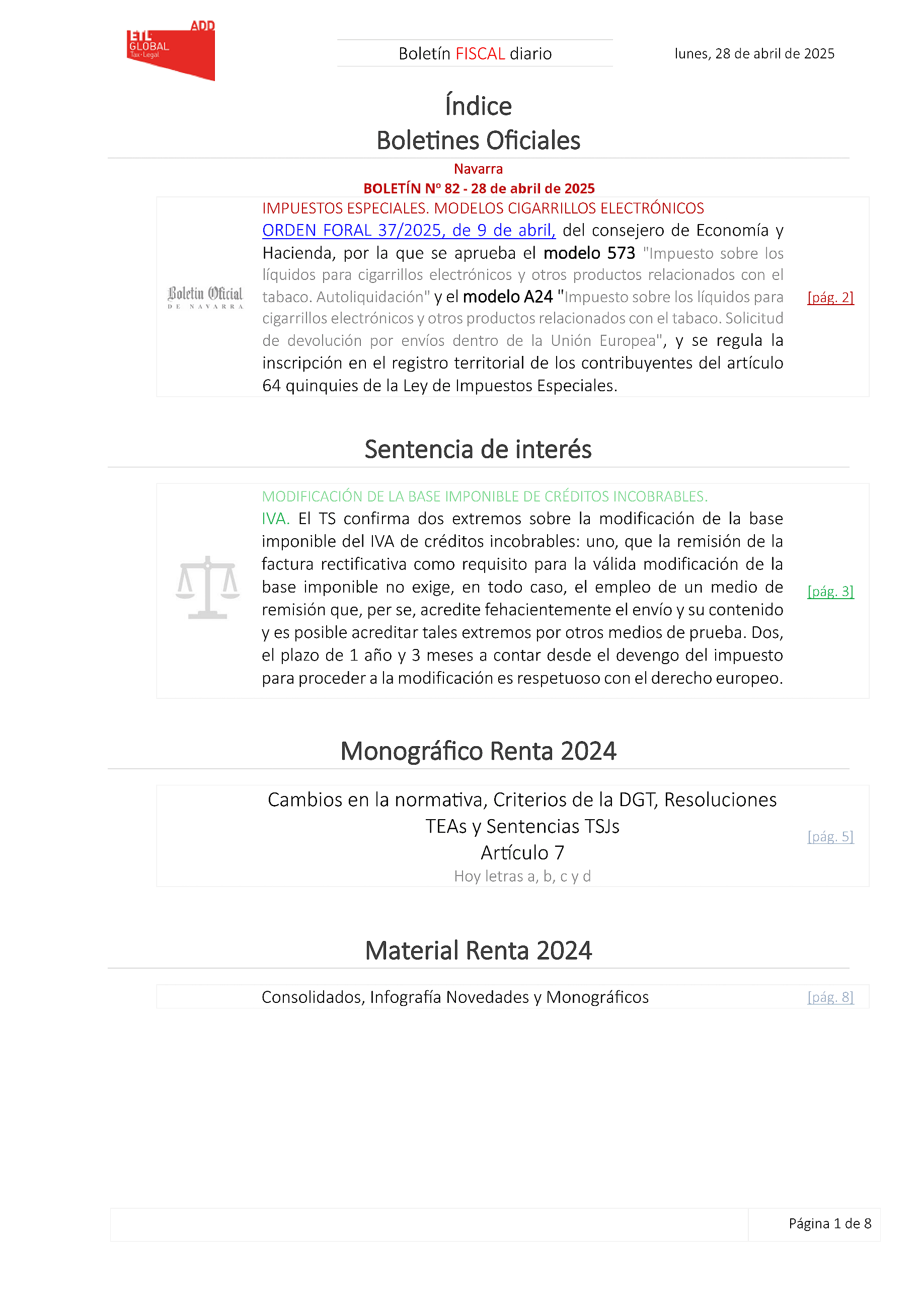 Boletín fiscal 28/04/2025