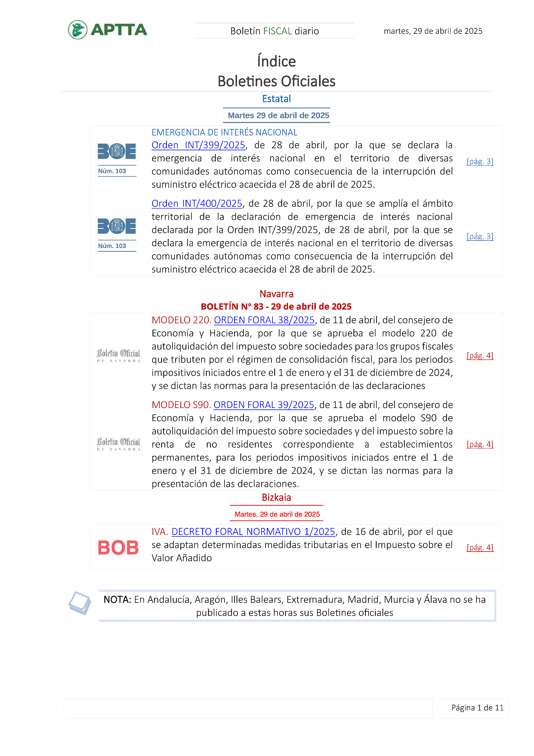 Boletín fiscal 29/04/2025
