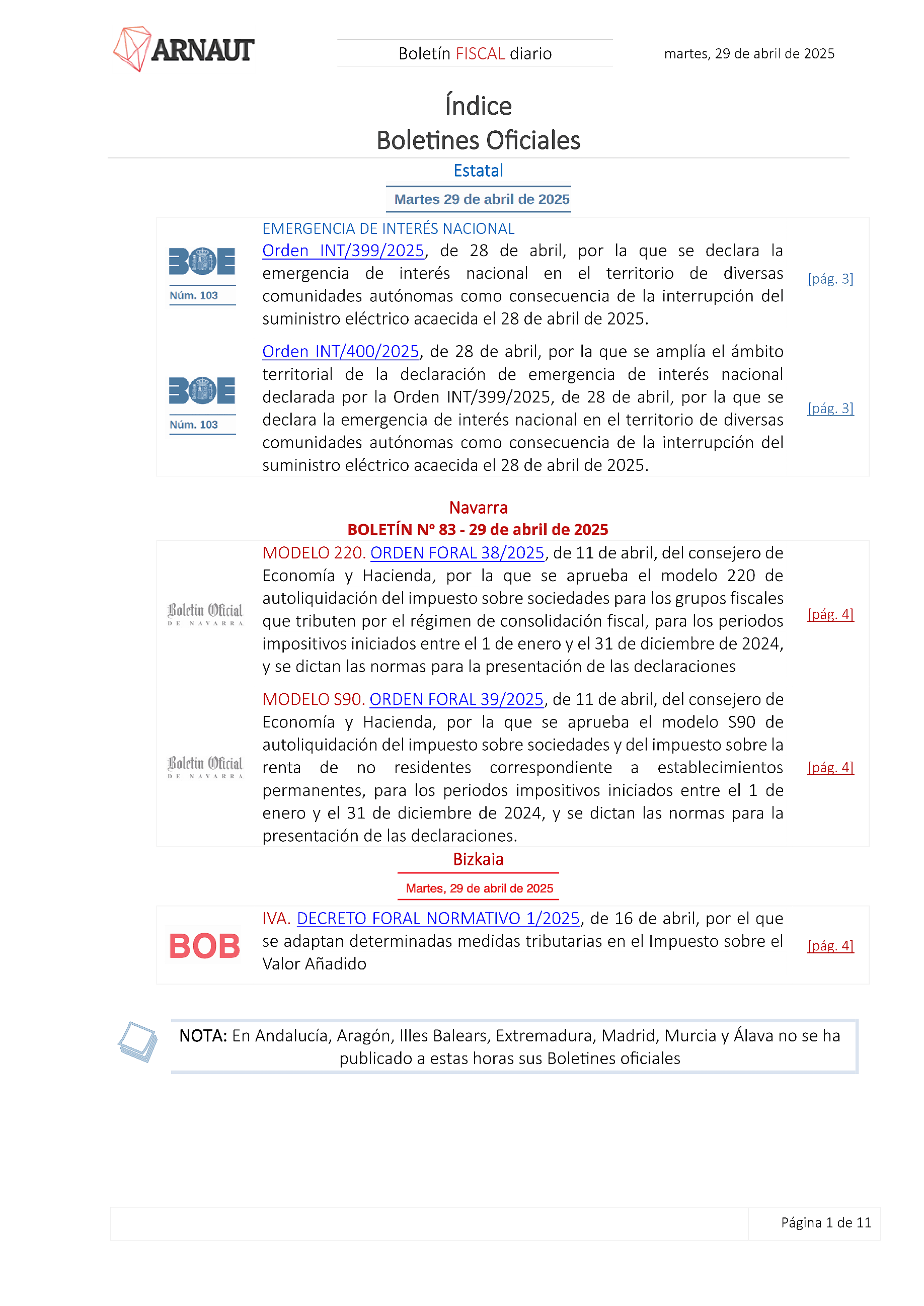 Boletín fiscal 29/04/2025