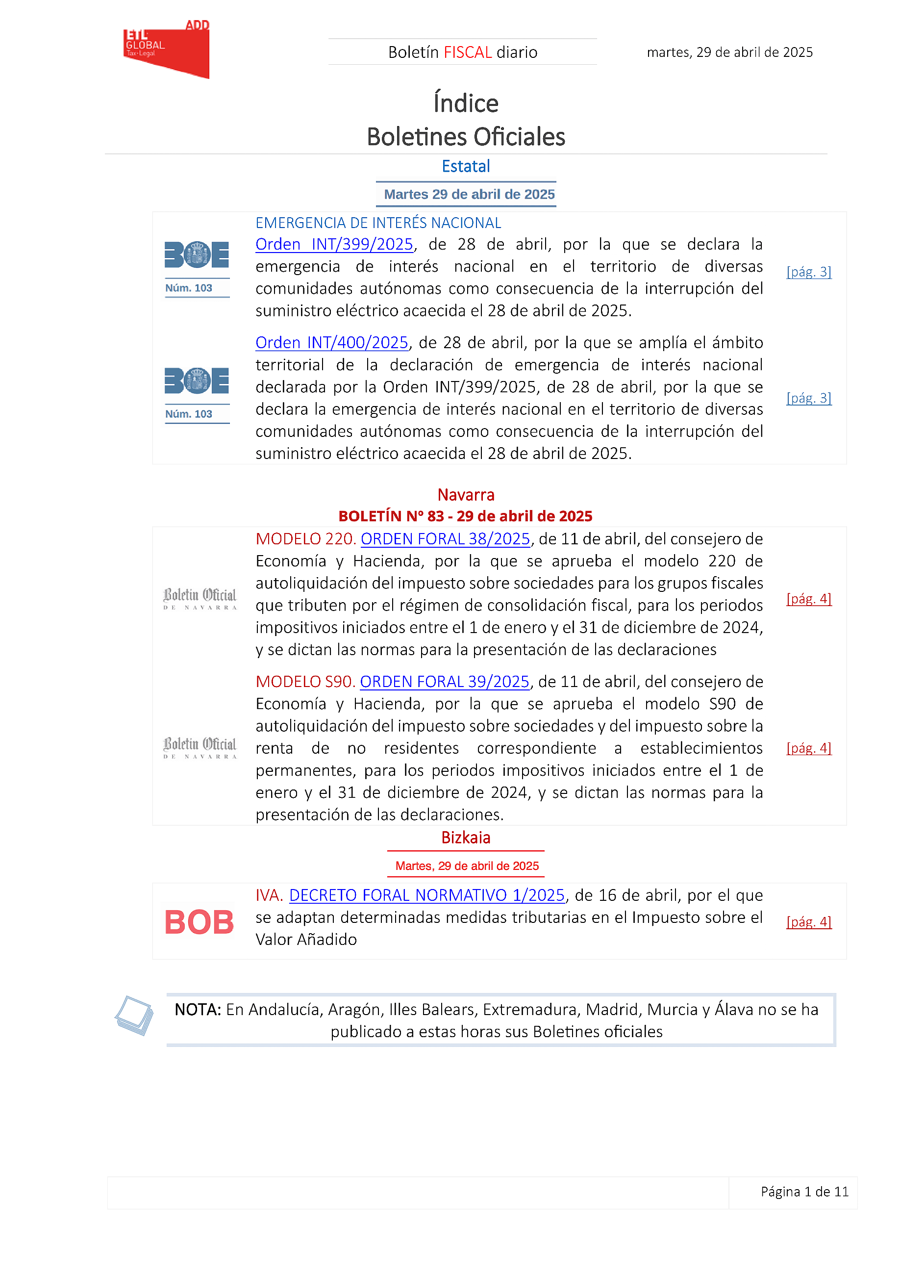 Boletín fiscal 29/04/2025