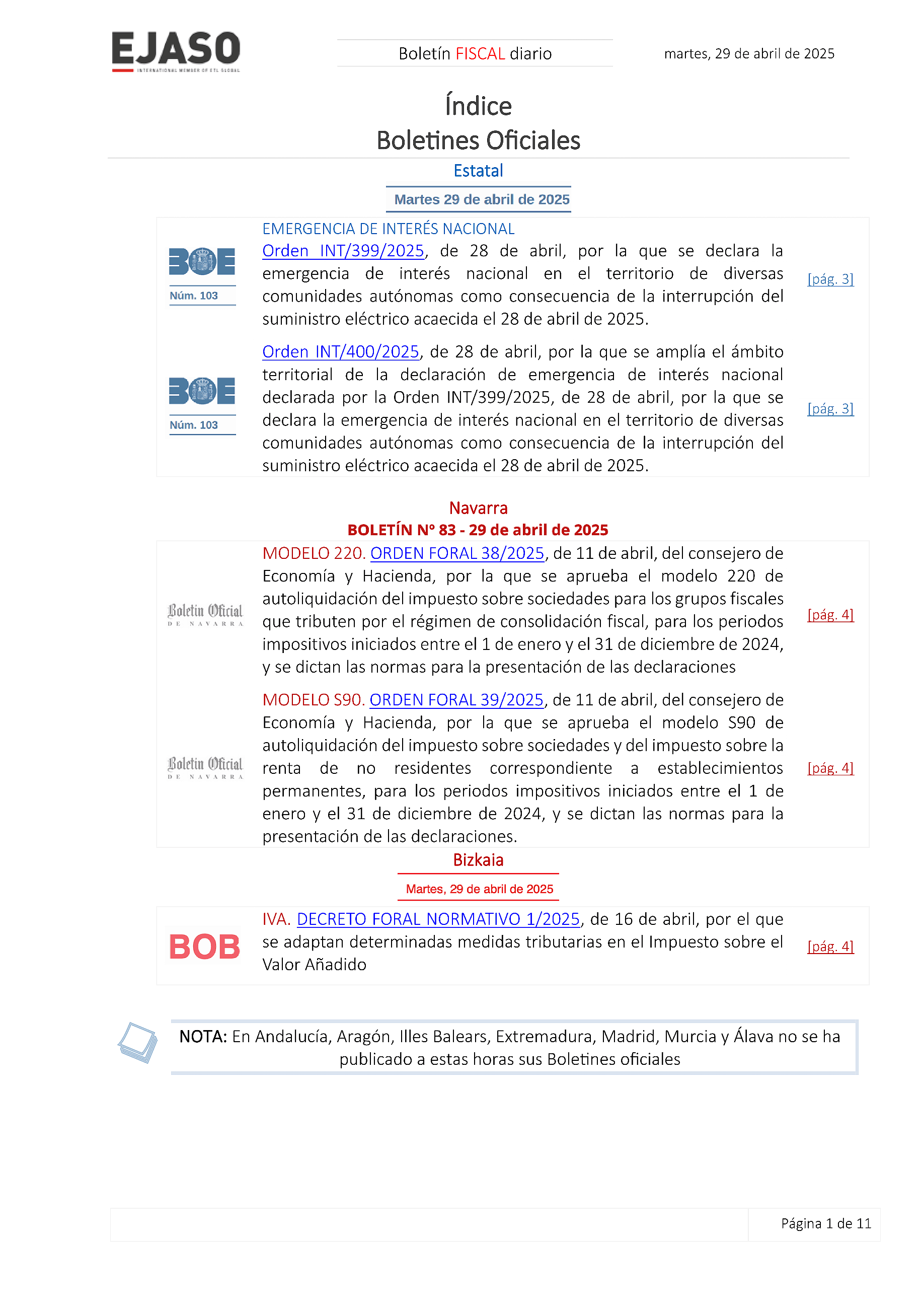 Boletín fiscal 29/04/2025