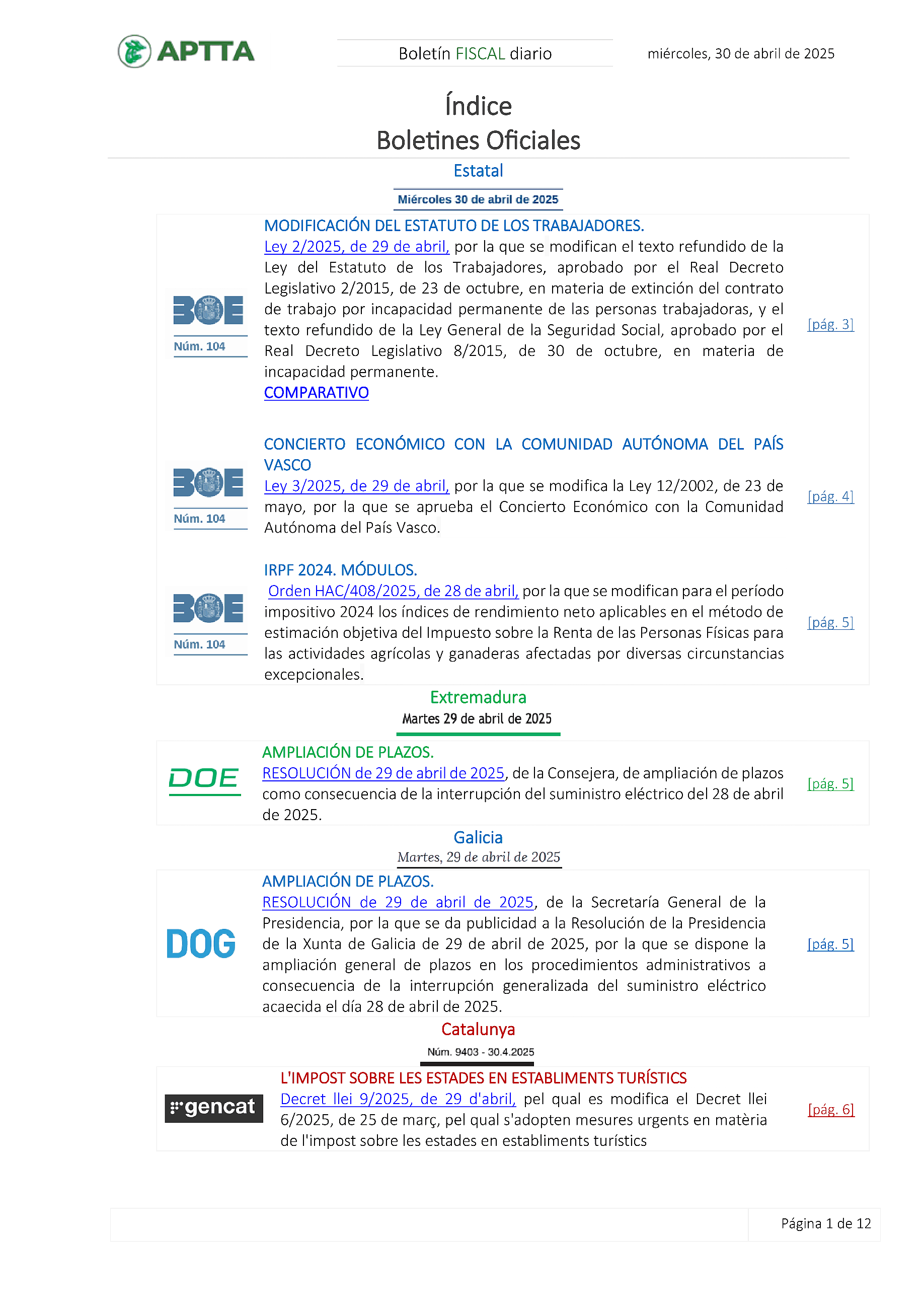 Boletín fiscal 30/04/2025