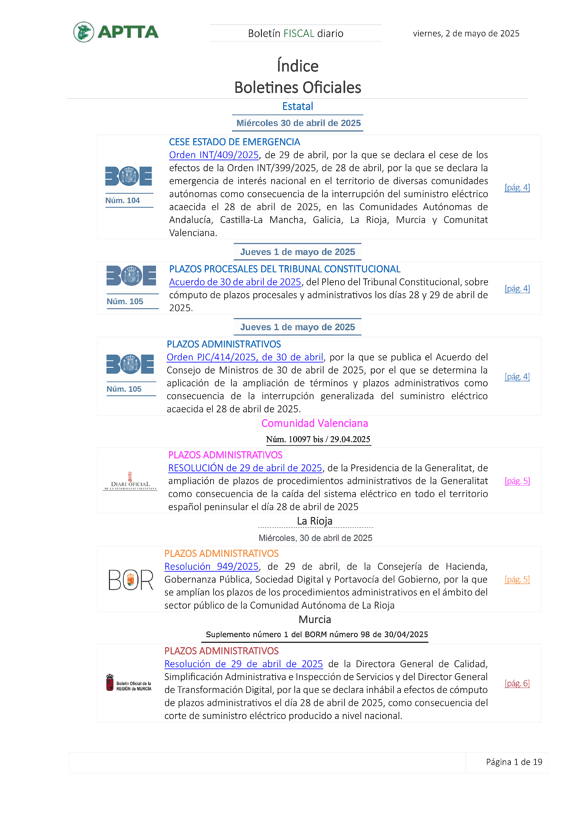 Boletín fiscal 02/05/2025
