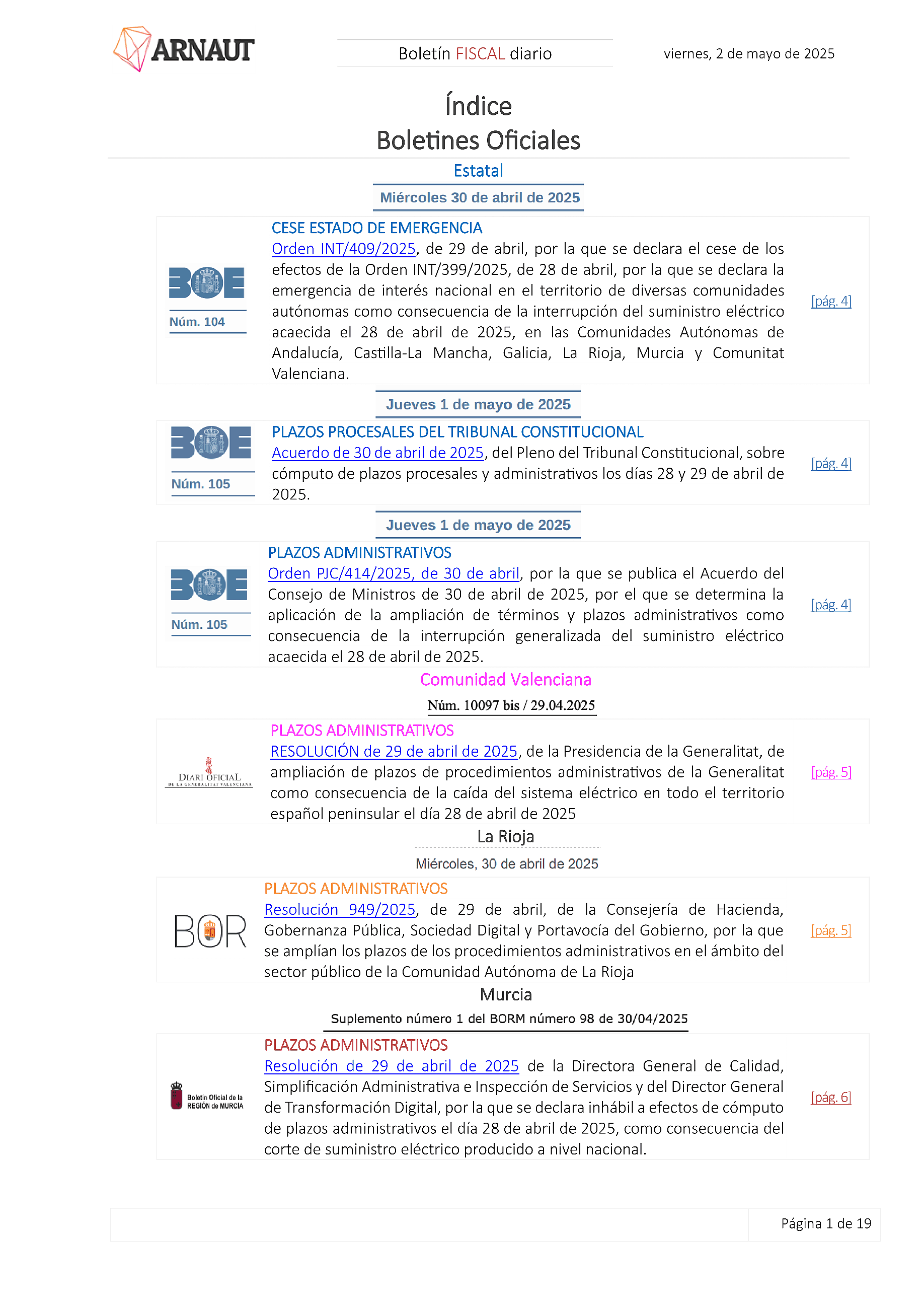 Boletín fiscal 02/05/2025