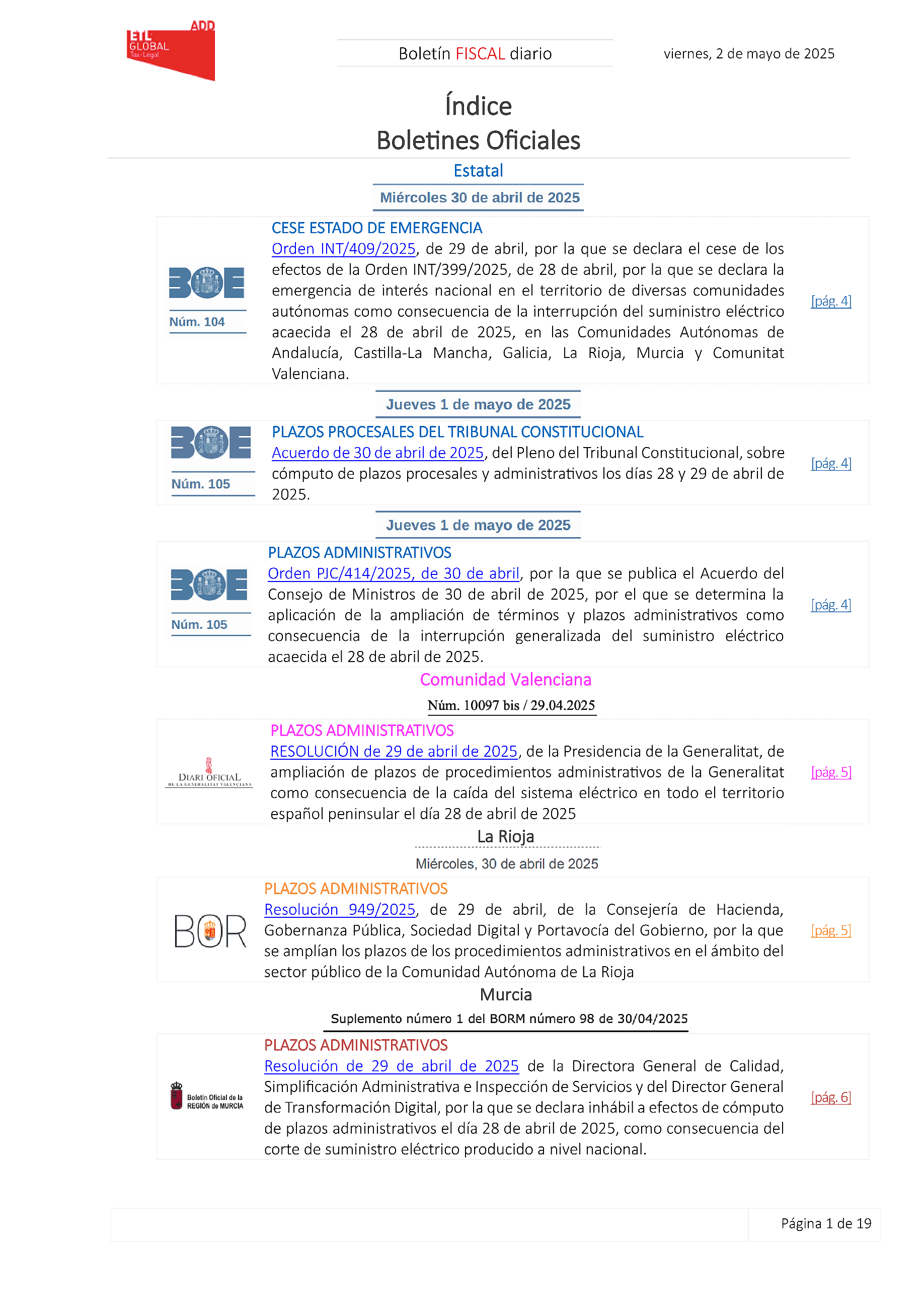 Boletín fiscal 02/05/2025
