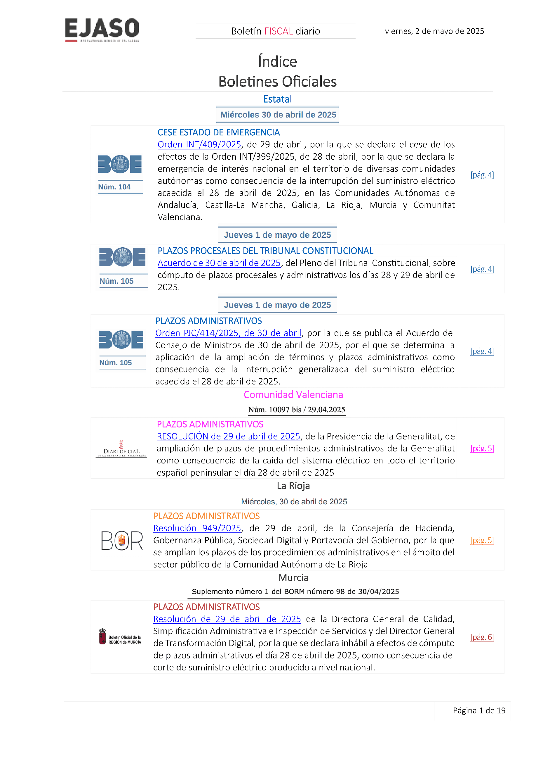 Boletín fiscal 02/05/2025