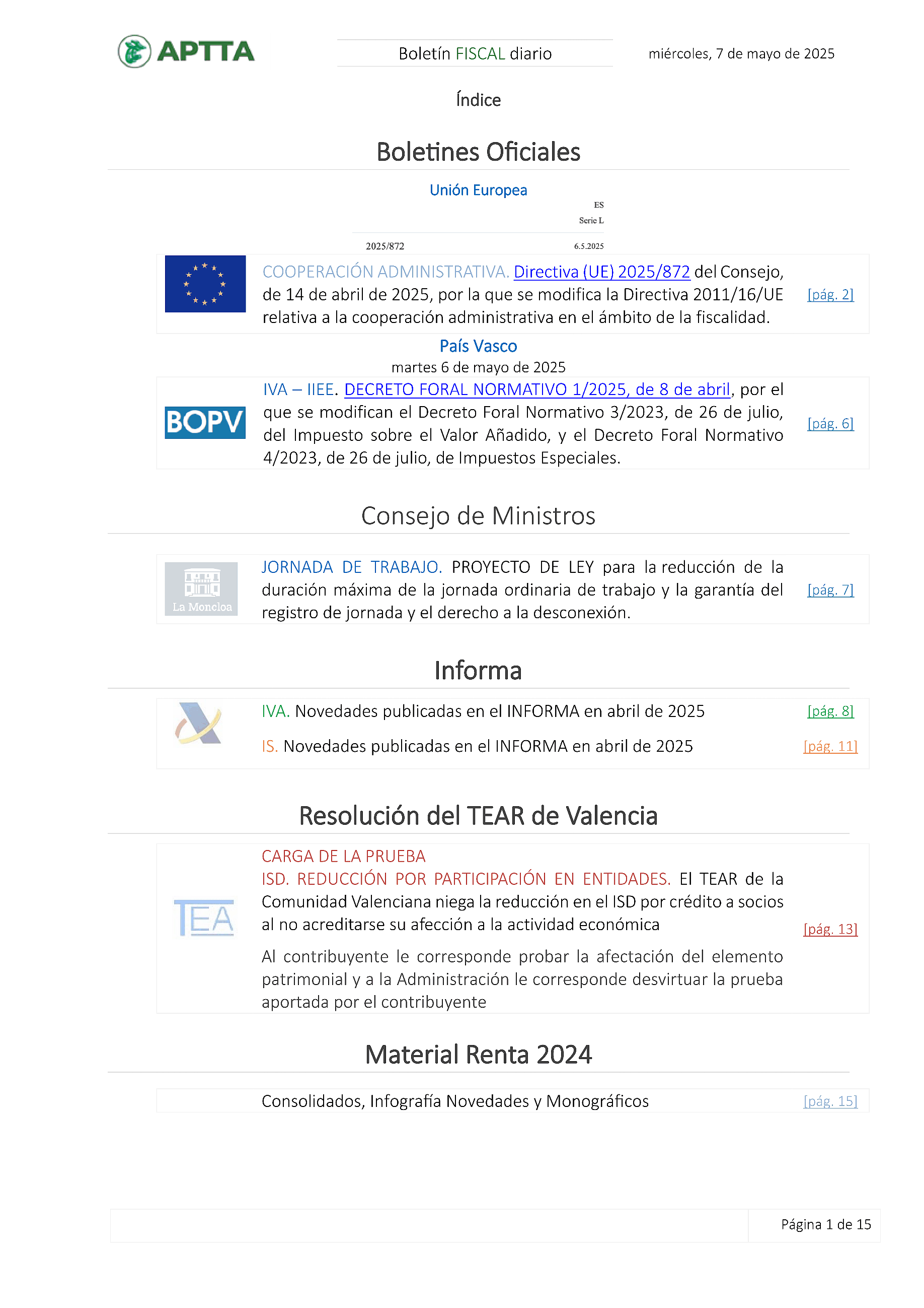 Boletín fiscal 07/05/2025