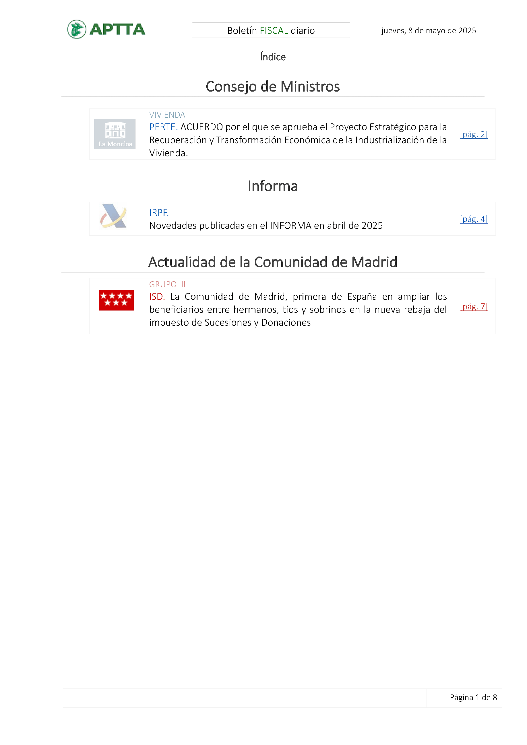 Boletín fiscal 08/05/2025