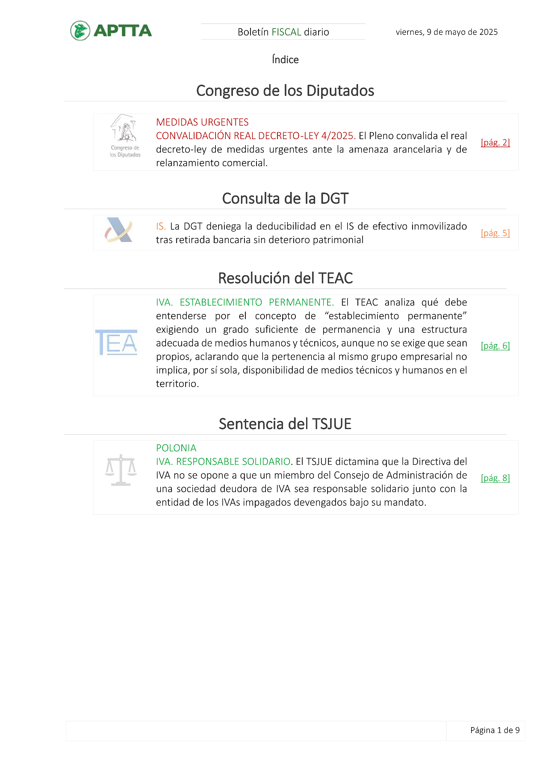 Boletín fiscal 09/05/2025