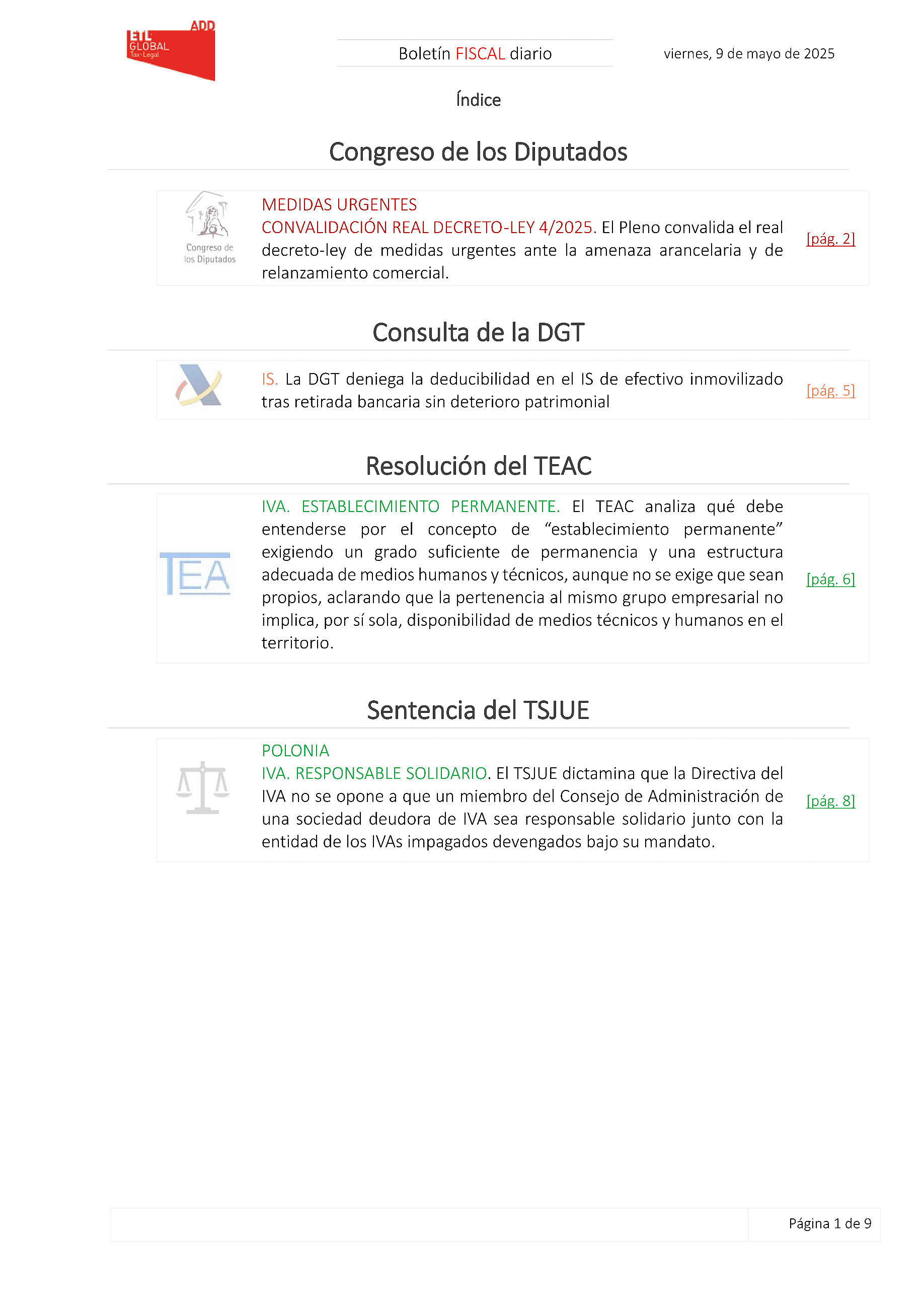 Boletín fiscal 09/05/2025