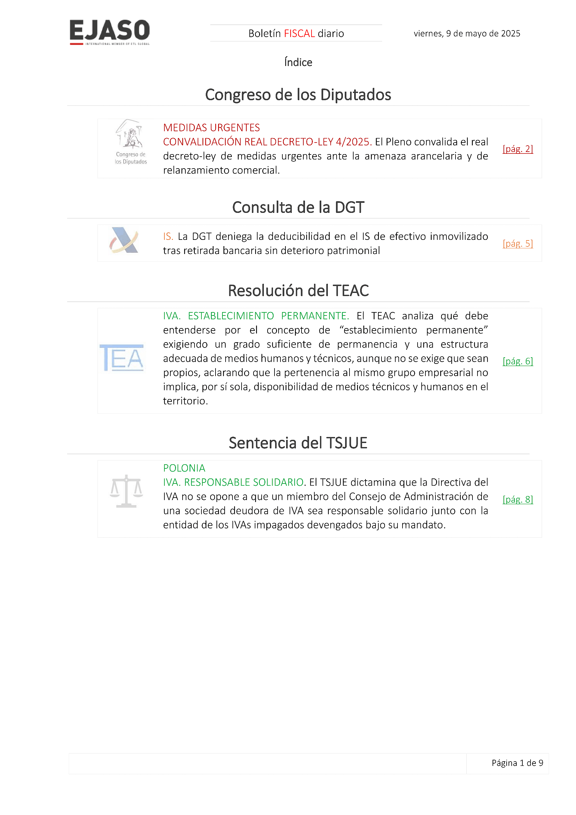 Boletín fiscal 09/05/2025