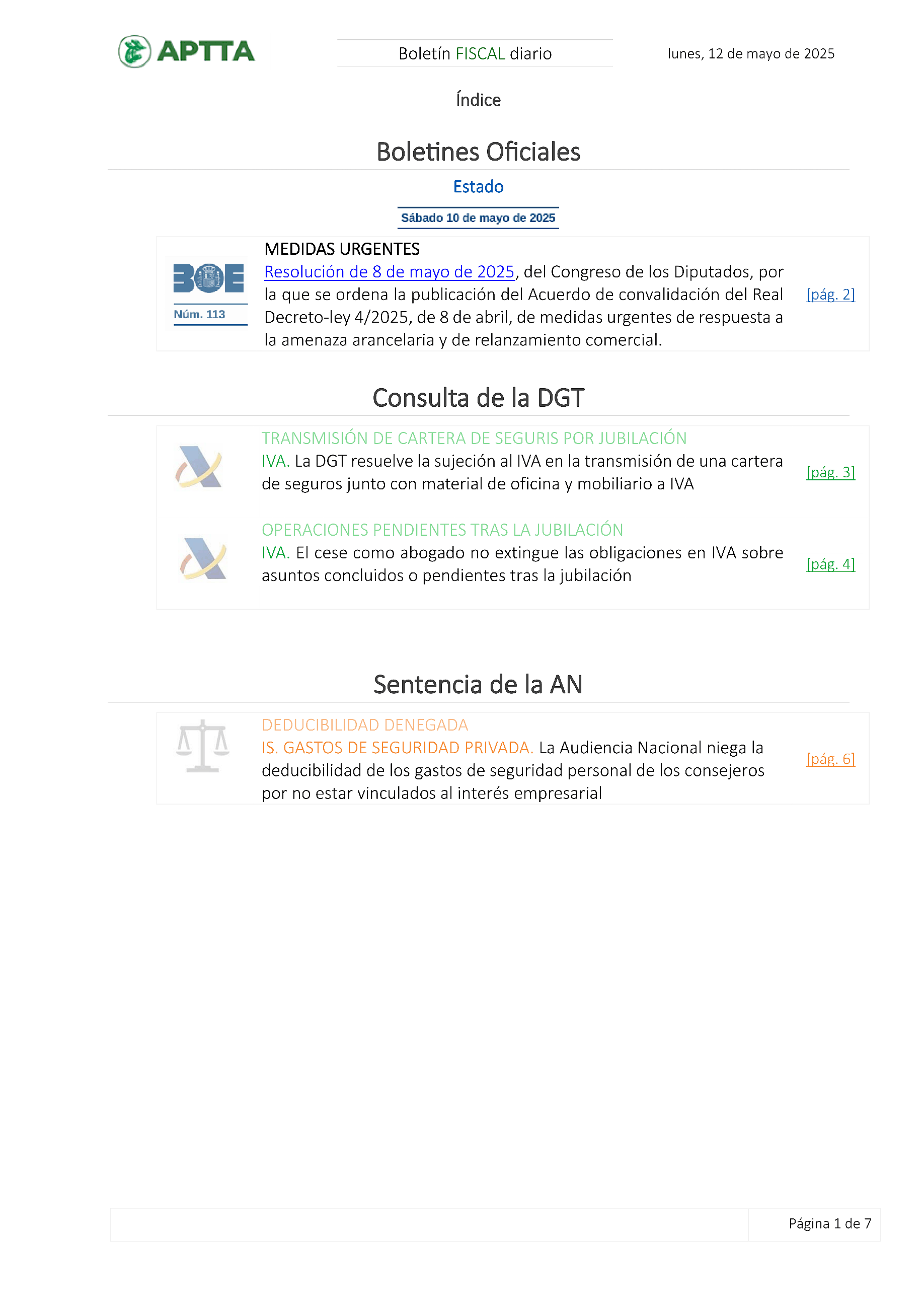 Boletín fiscal 12/05/2025
