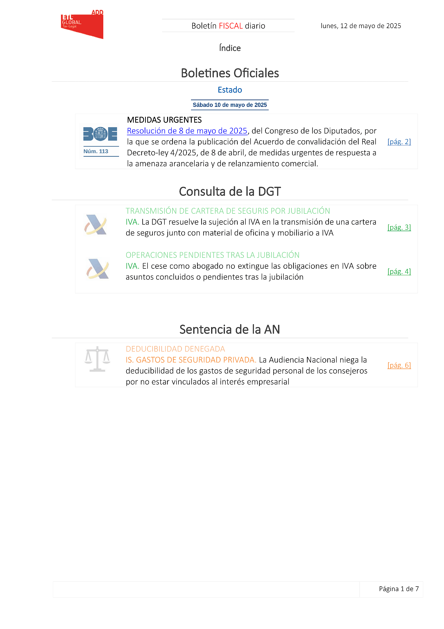 Boletín fiscal 12/05/2025
