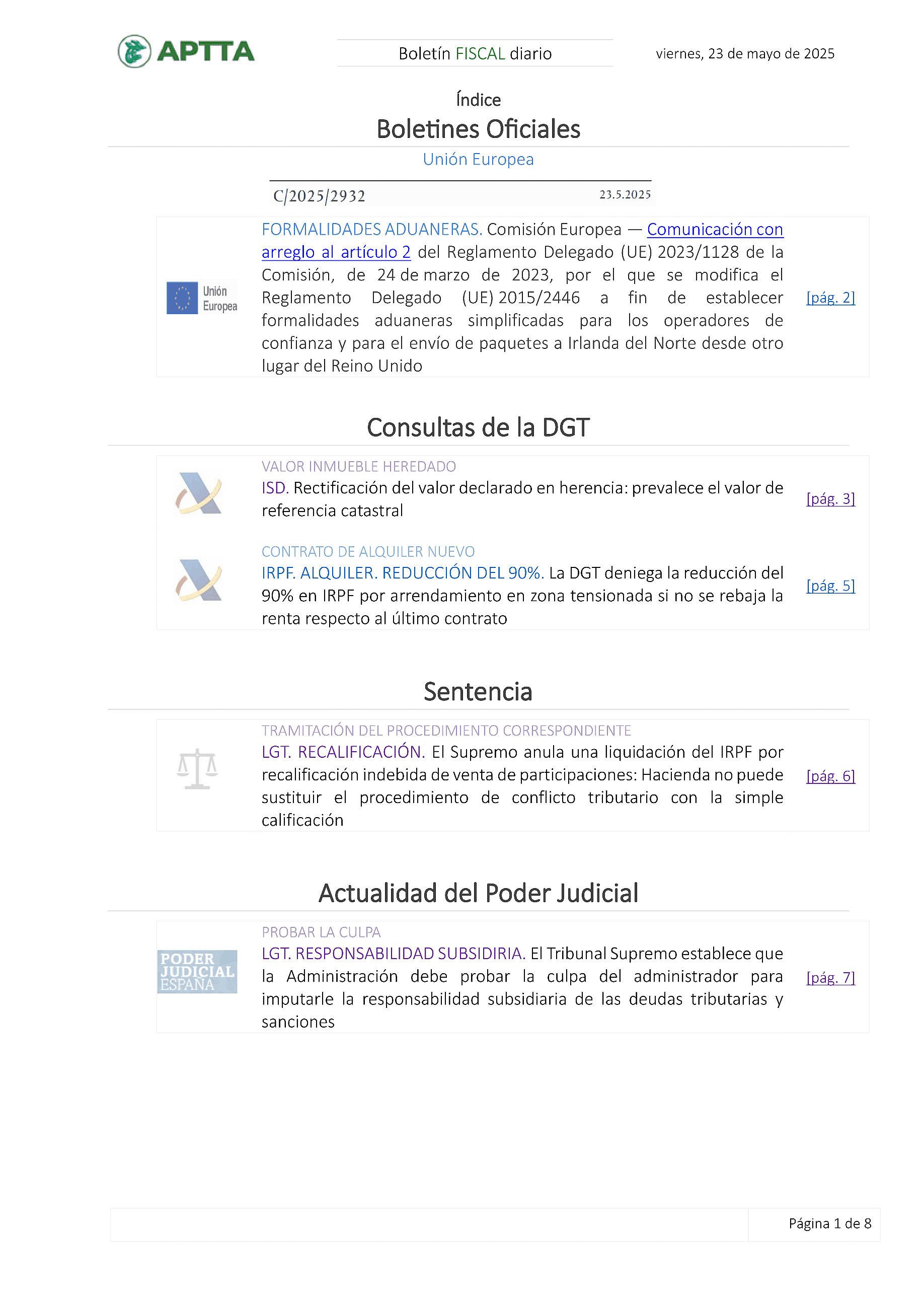 Boletín fiscal 23/05/2025